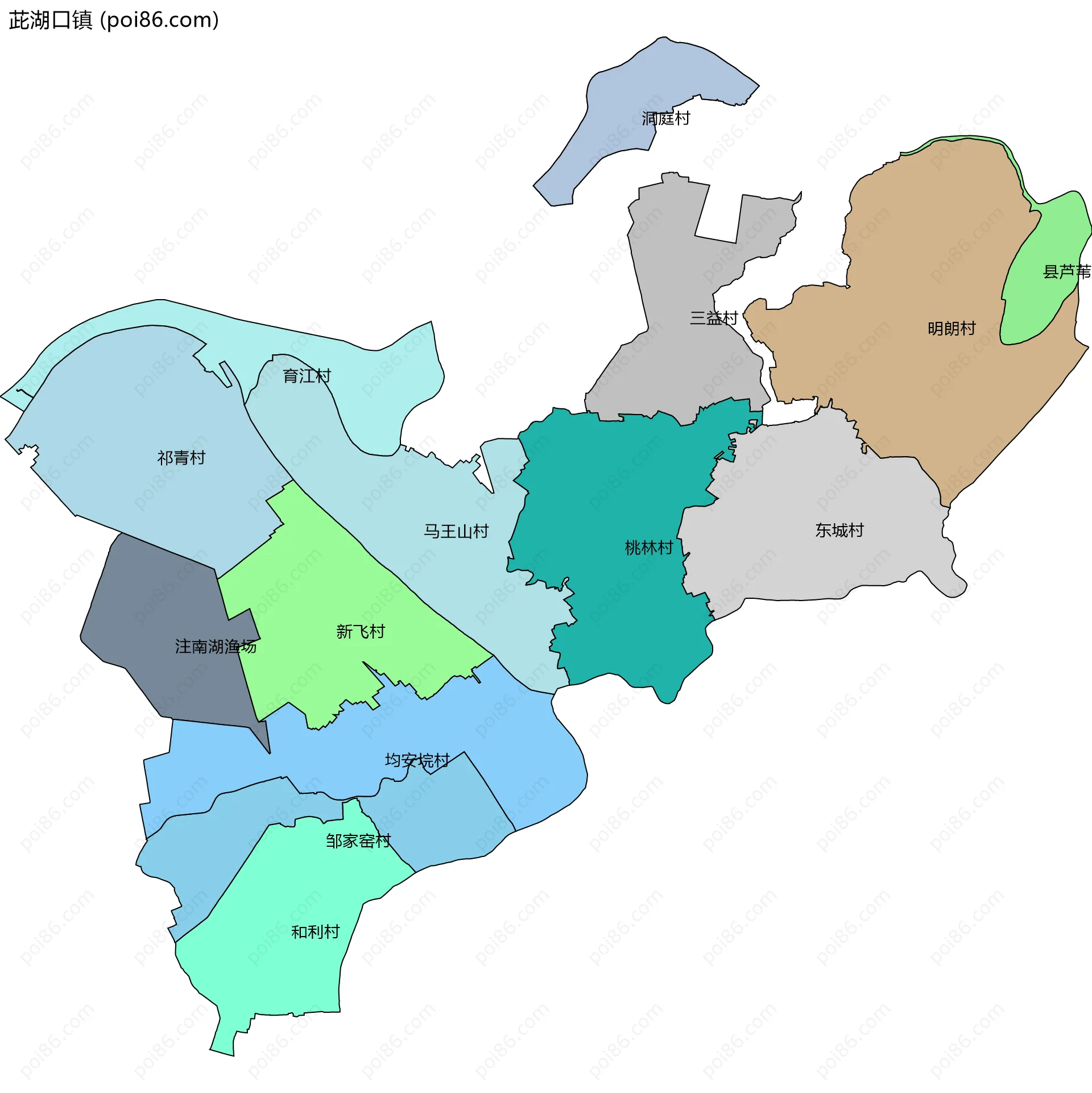 茈湖口镇边界地图(五级行政区划)