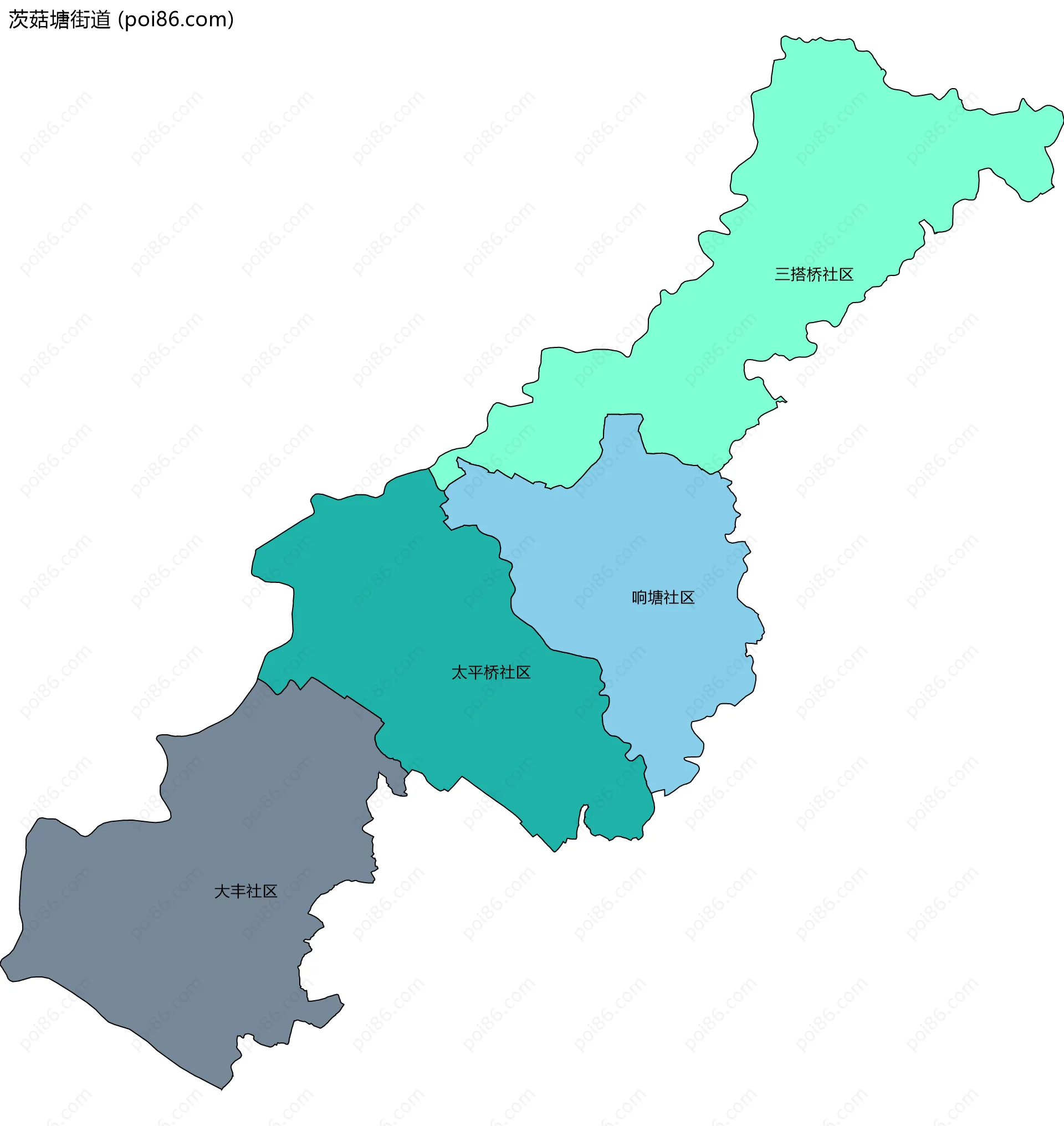 茨菇塘街道边界地图(五级行政区划)