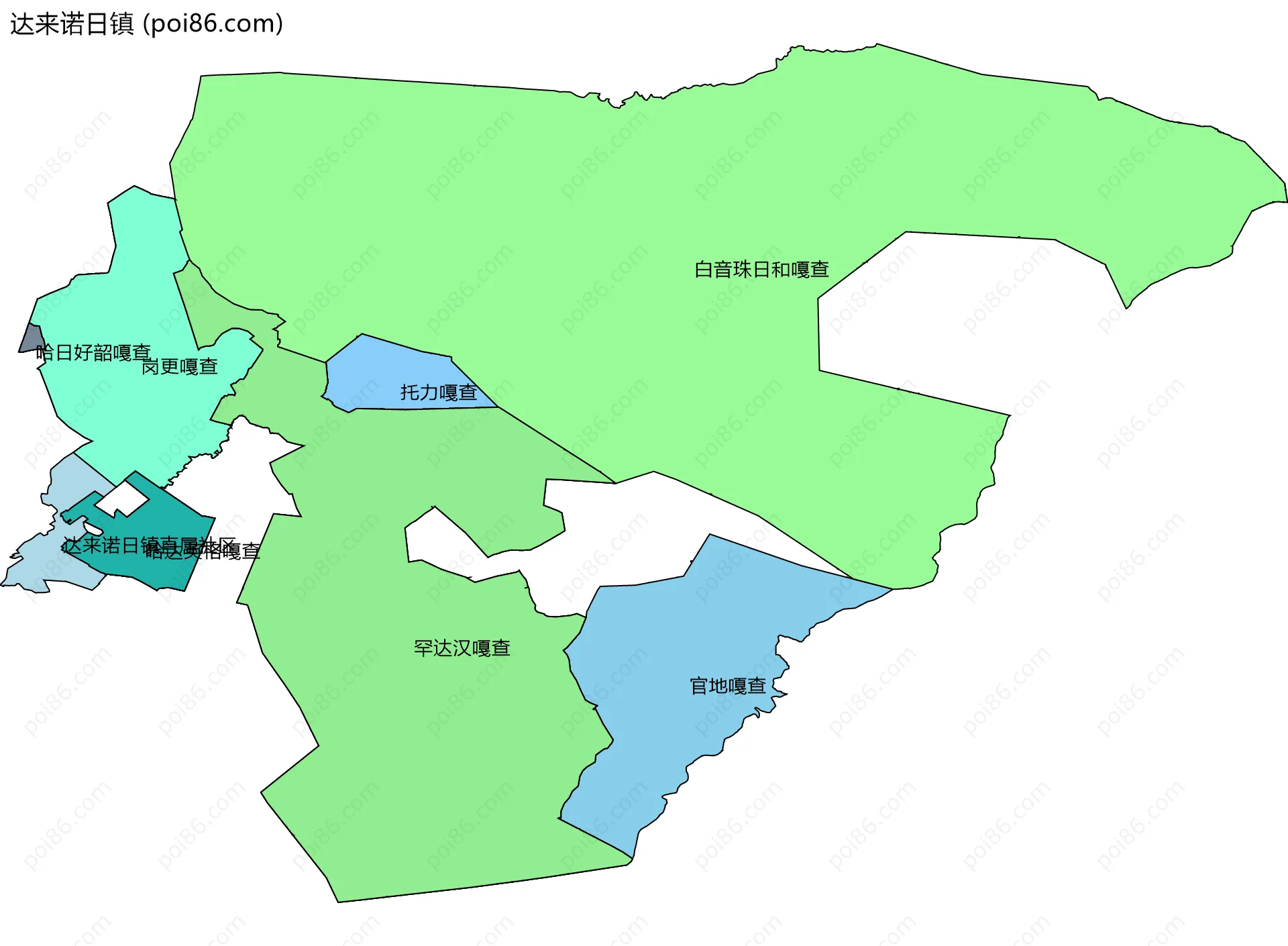 达来诺日镇边界地图(五级行政区划)