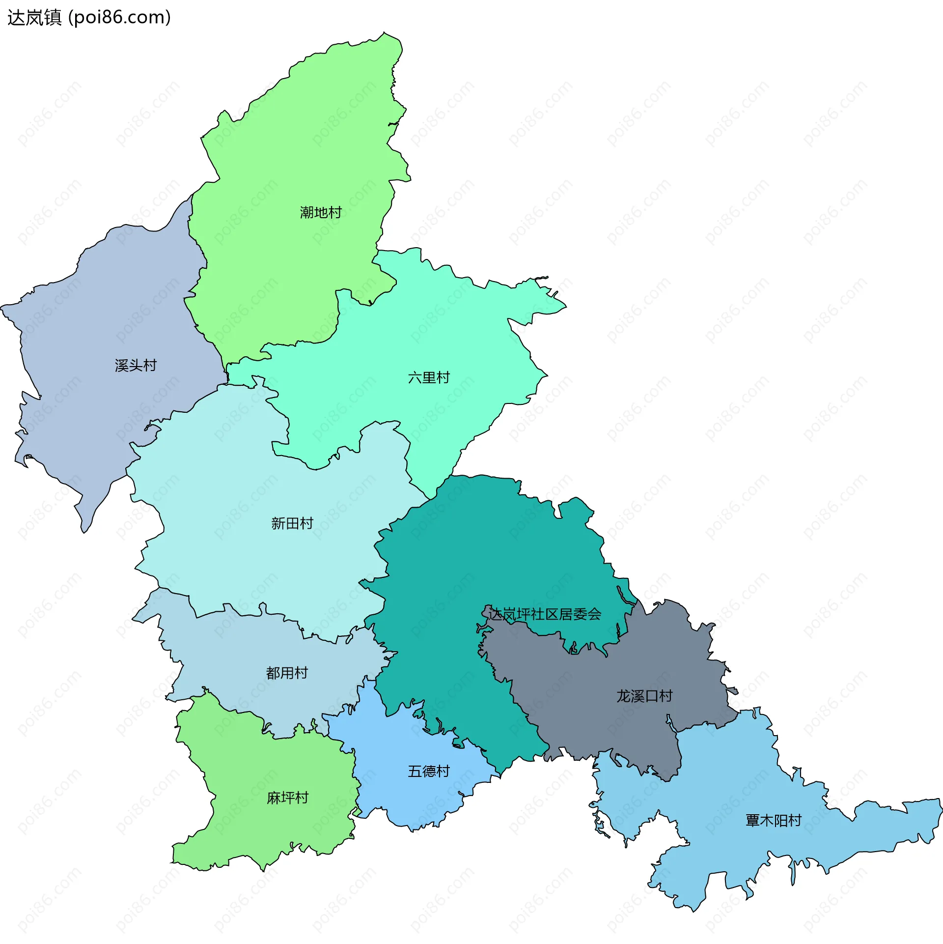 达岚镇边界地图(五级行政区划)