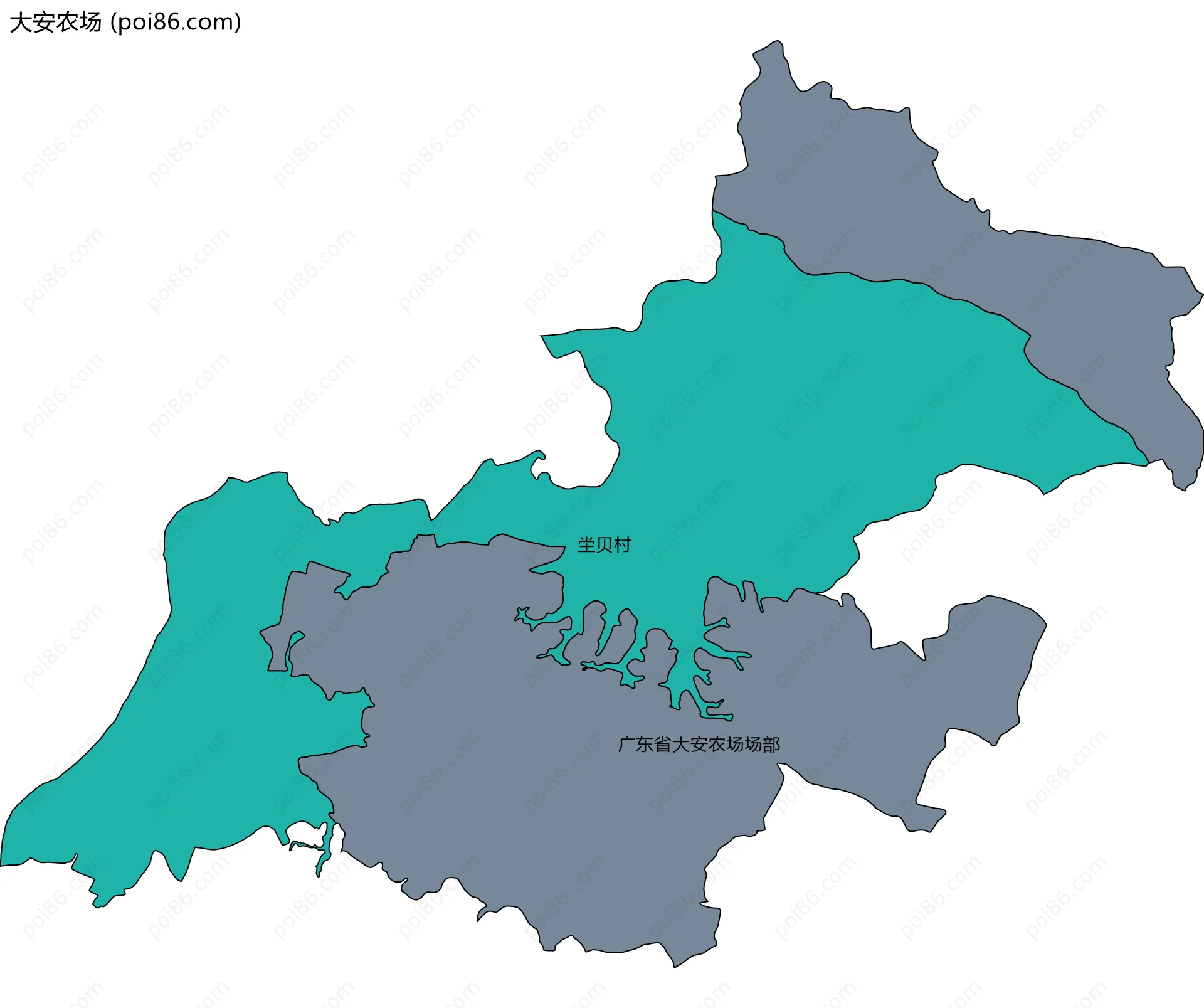 大安农场边界地图(五级行政区划)
