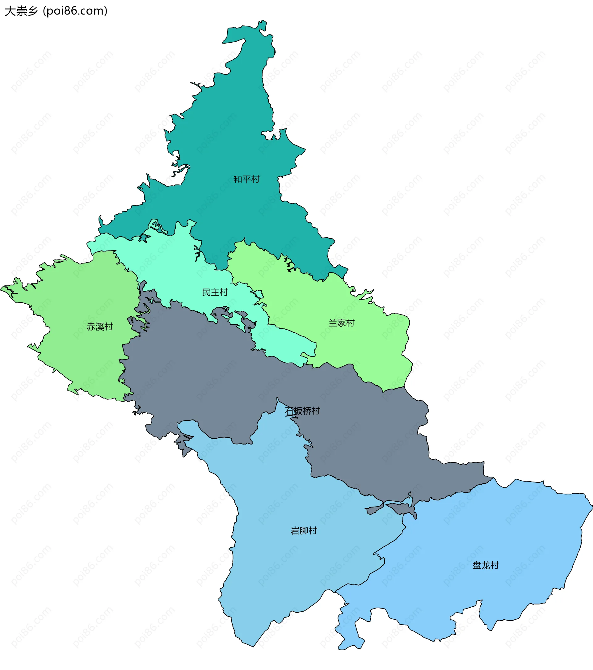 大崇乡边界地图(五级行政区划)