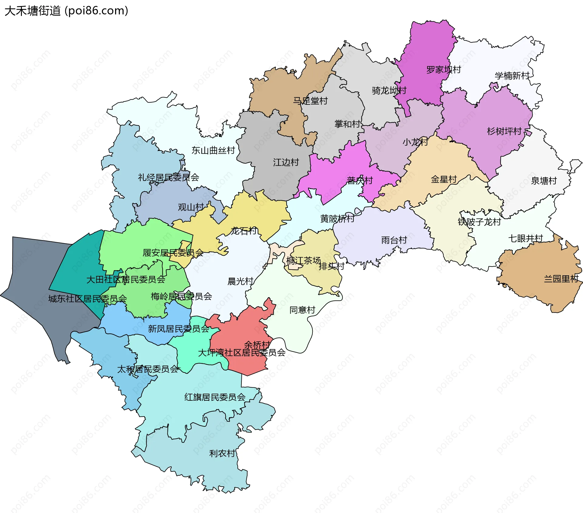 大禾塘街道边界地图(五级行政区划)