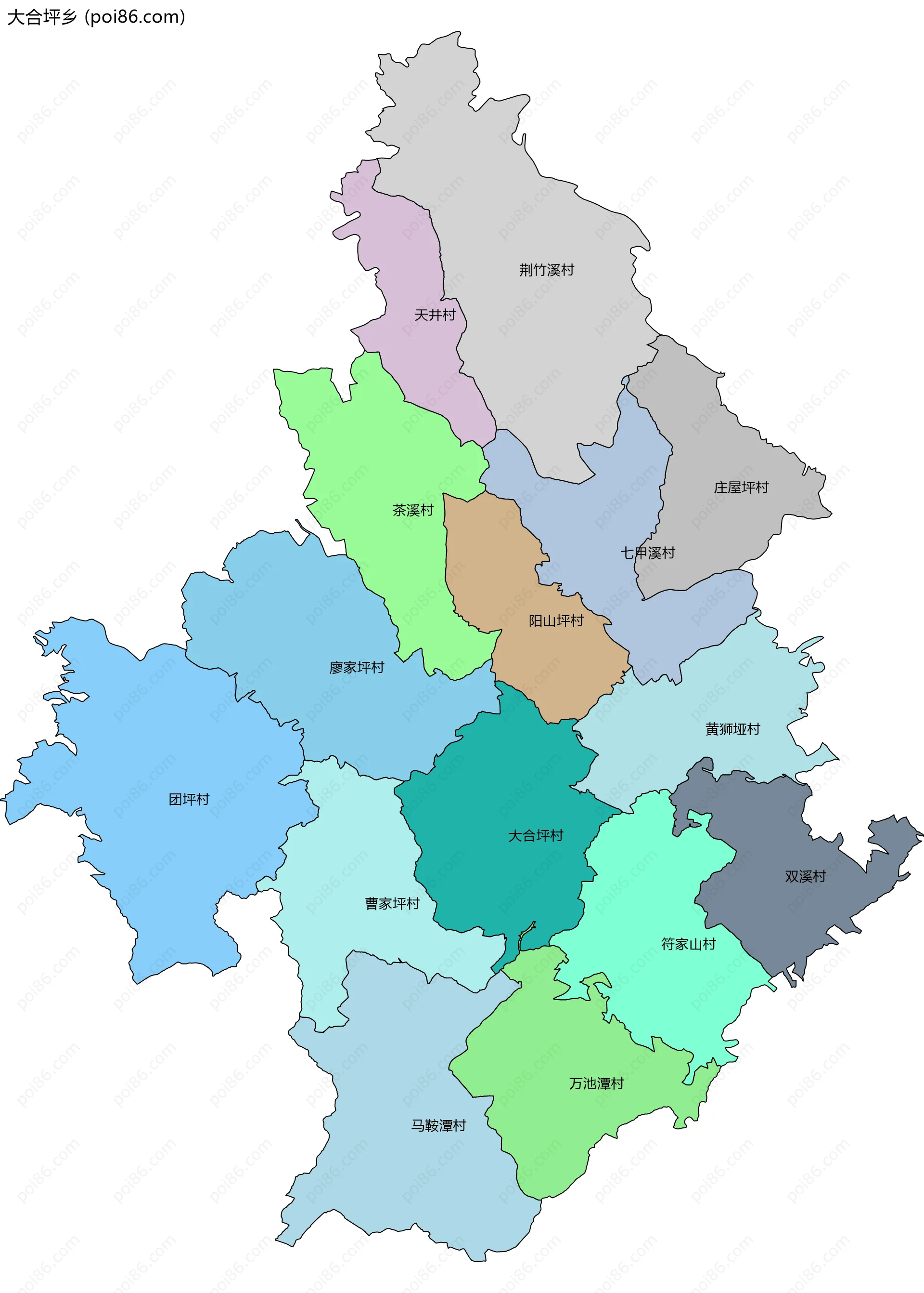 大合坪乡边界地图(五级行政区划)