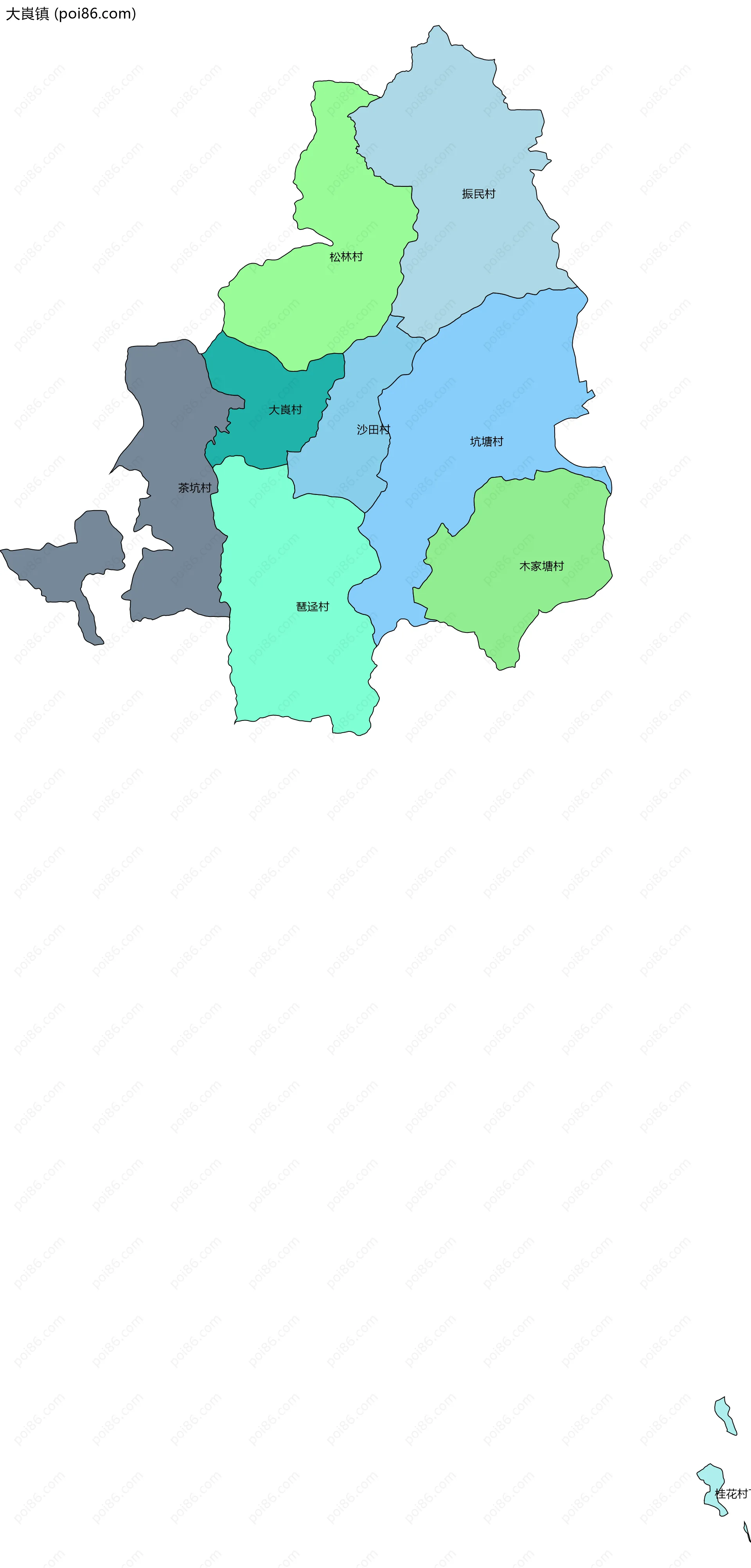 大崀镇边界地图(五级行政区划)