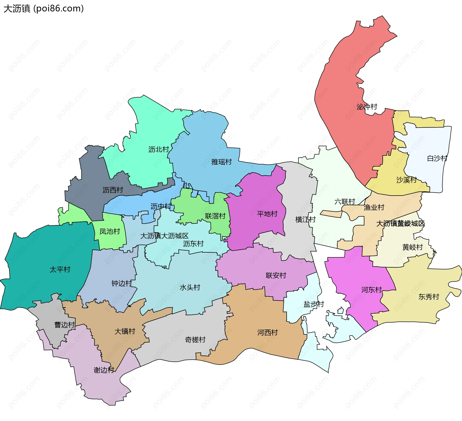 大沥镇边界地图(五级行政区划)