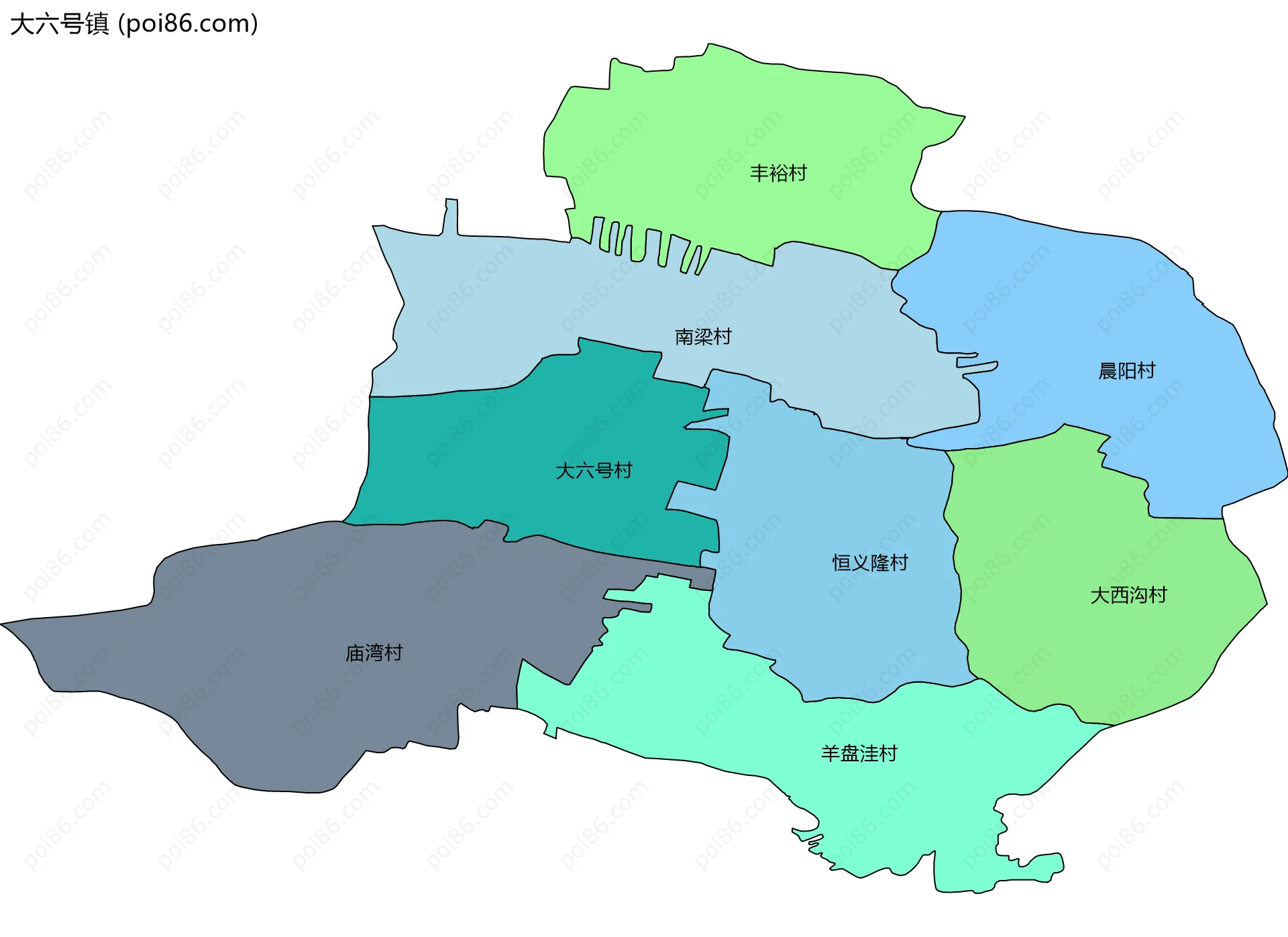 大六号镇边界地图(五级行政区划)