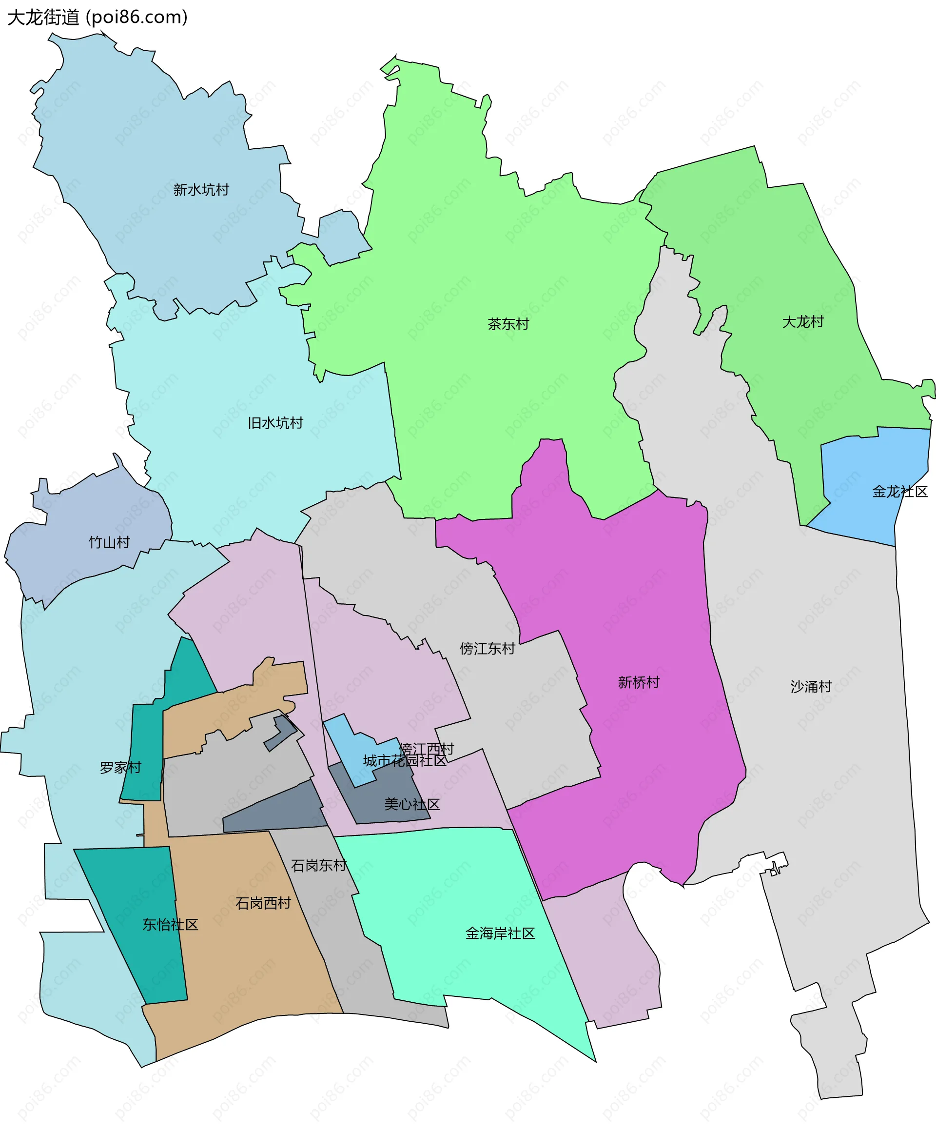 大龙街道边界地图(五级行政区划)