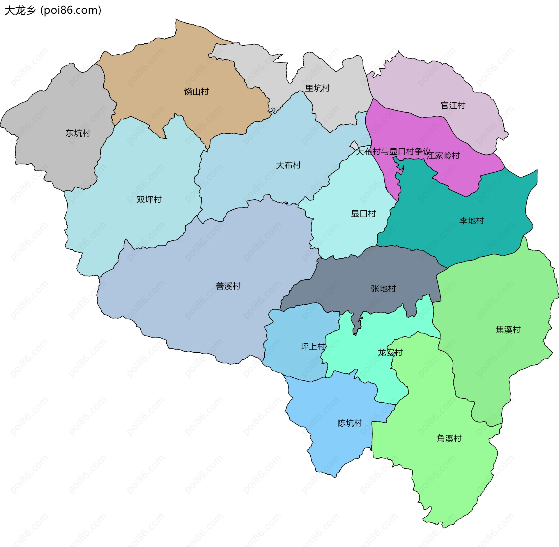 大龙乡边界地图(五级行政区划)
