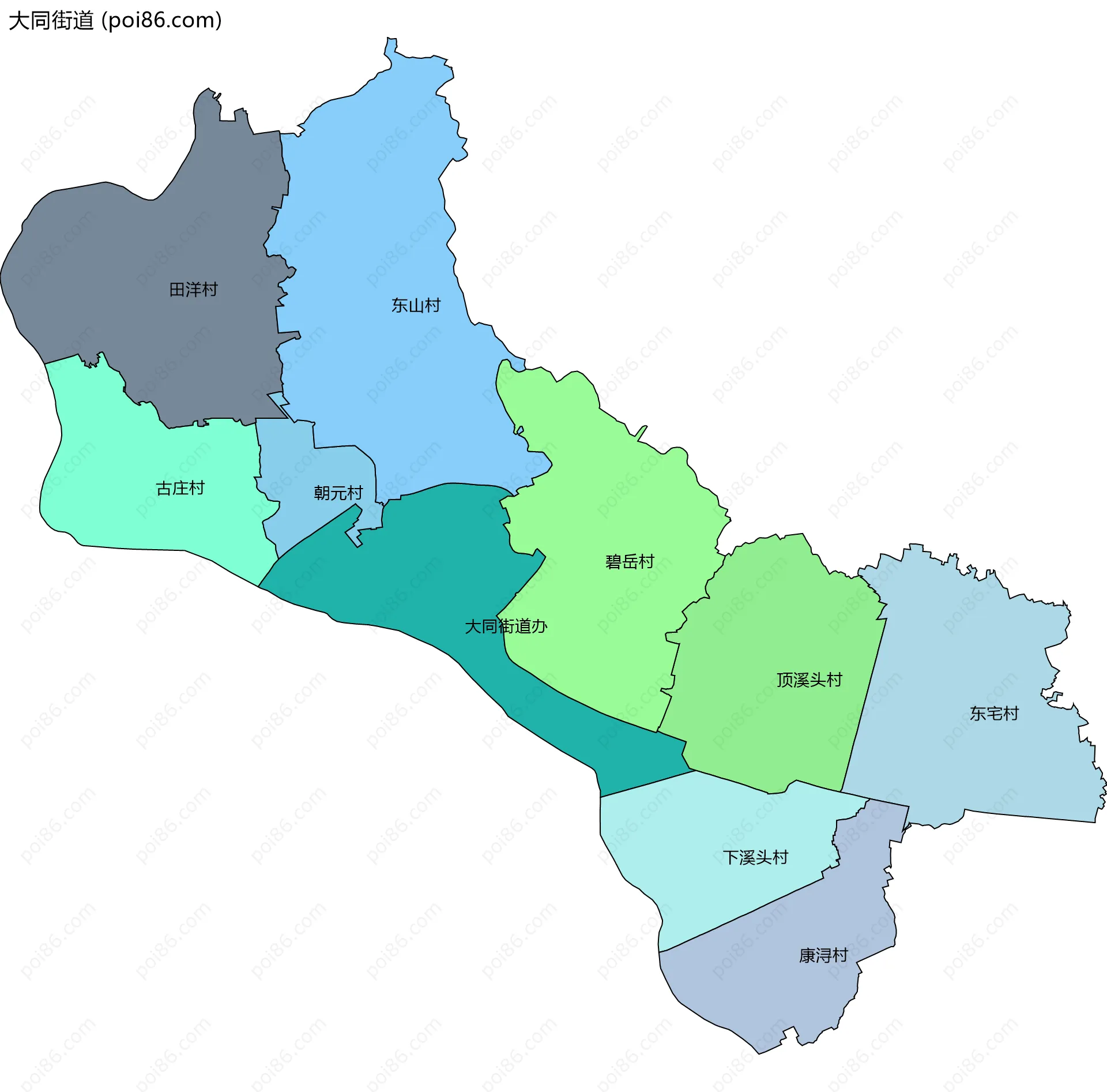 大同街道边界地图(五级行政区划)