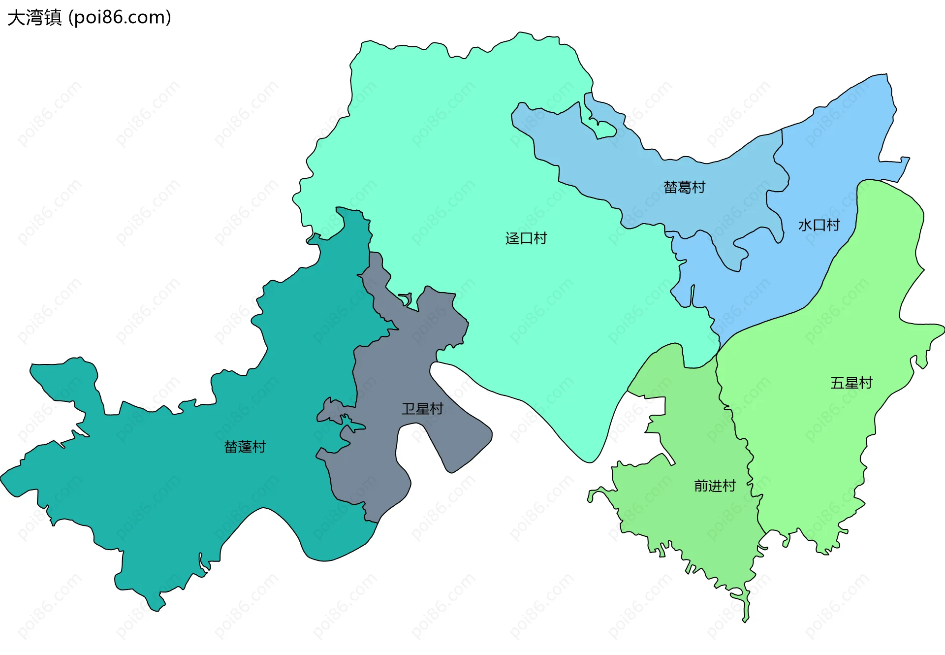 大湾镇边界地图(五级行政区划)
