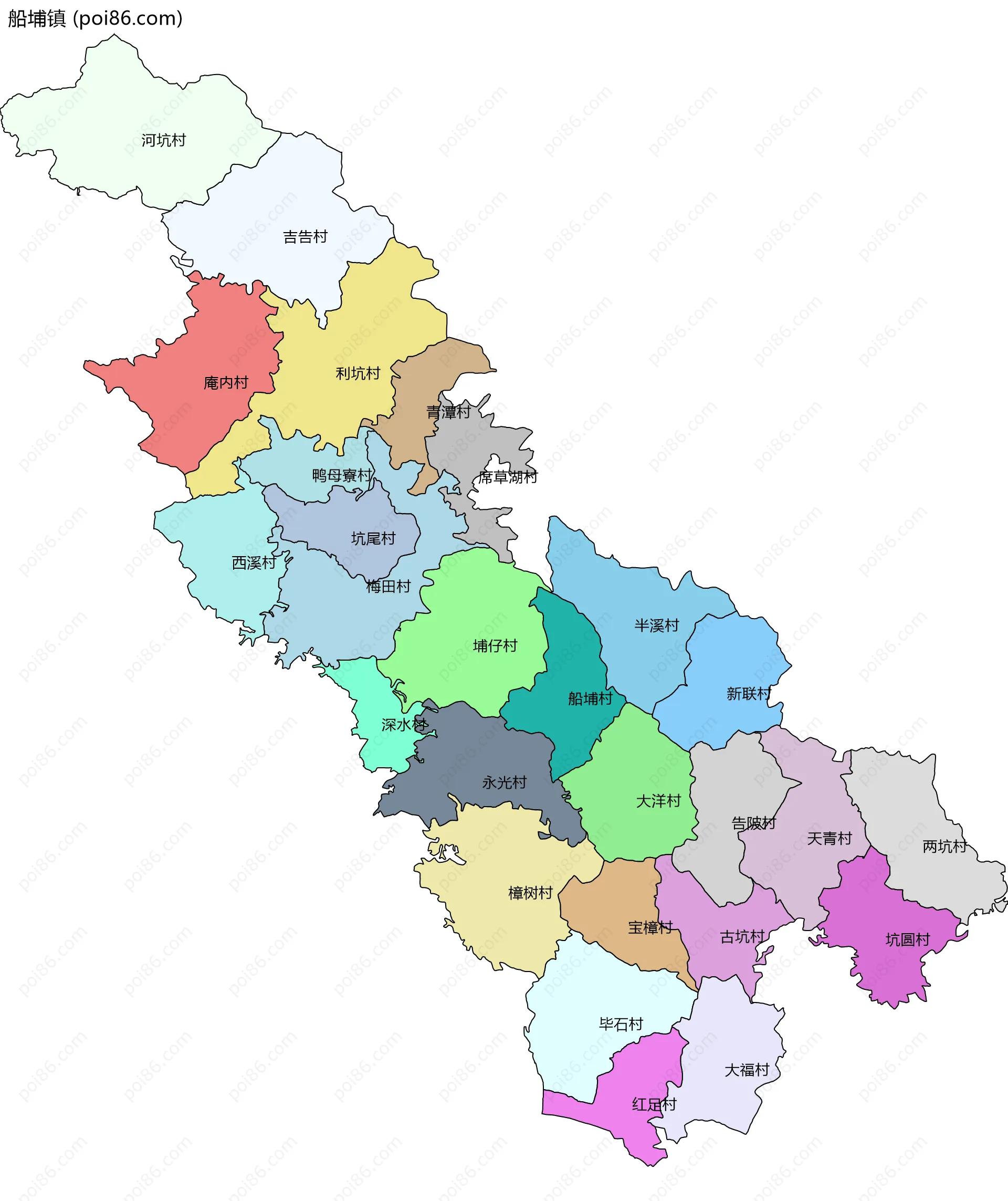 船埔镇边界地图(五级行政区划)