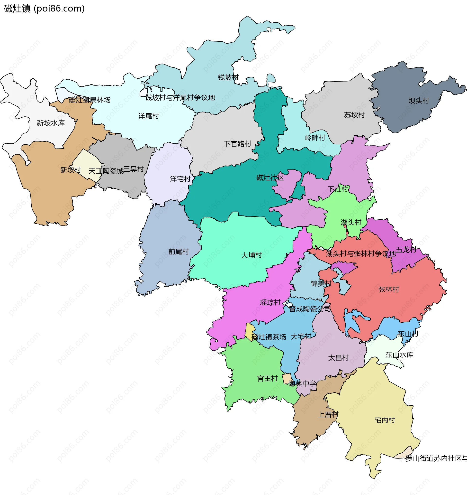 磁灶镇边界地图(五级行政区划)