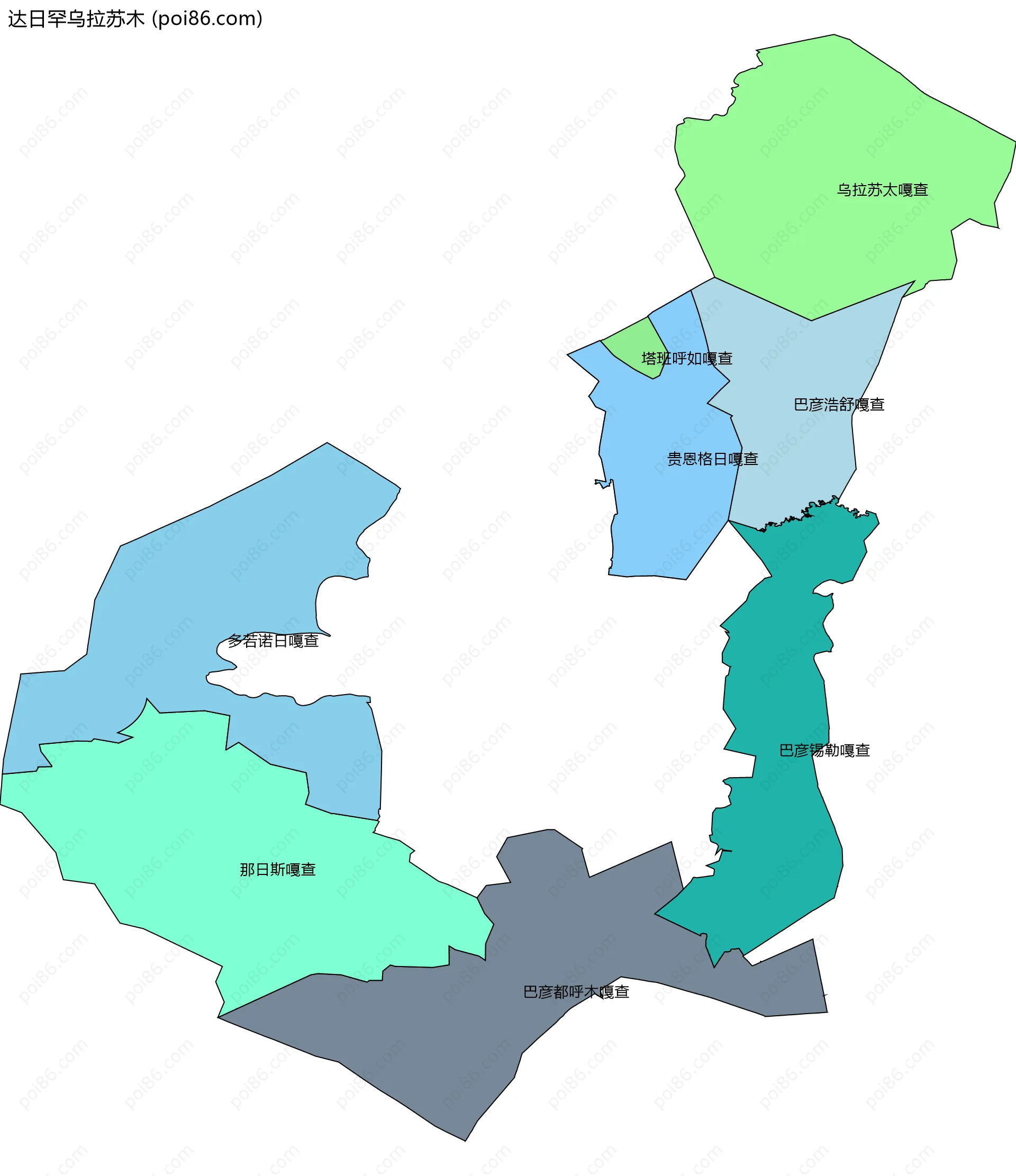 达日罕乌拉苏木边界地图(五级行政区划)