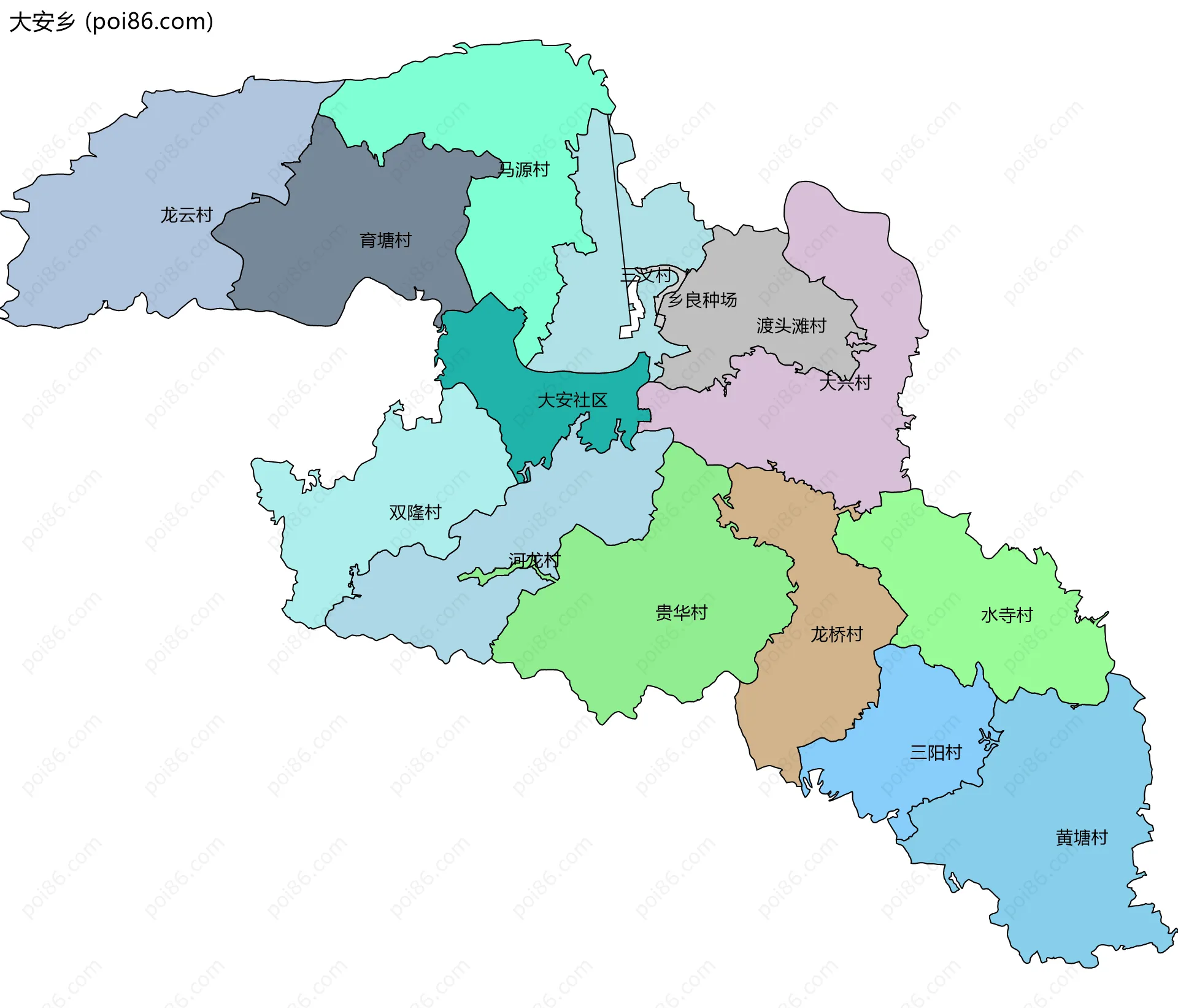 大安乡边界地图(五级行政区划)