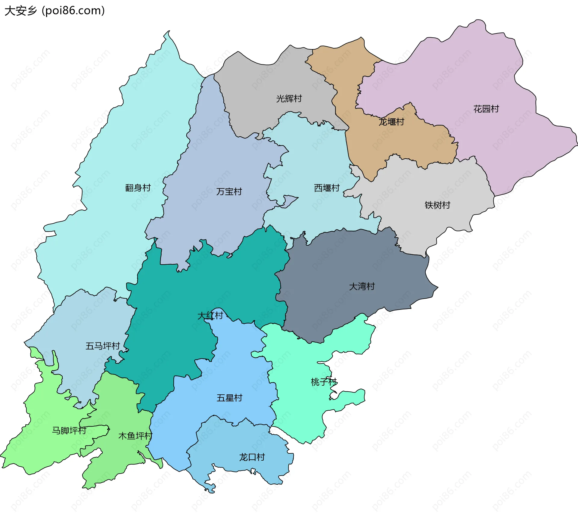 大安乡边界地图(五级行政区划)