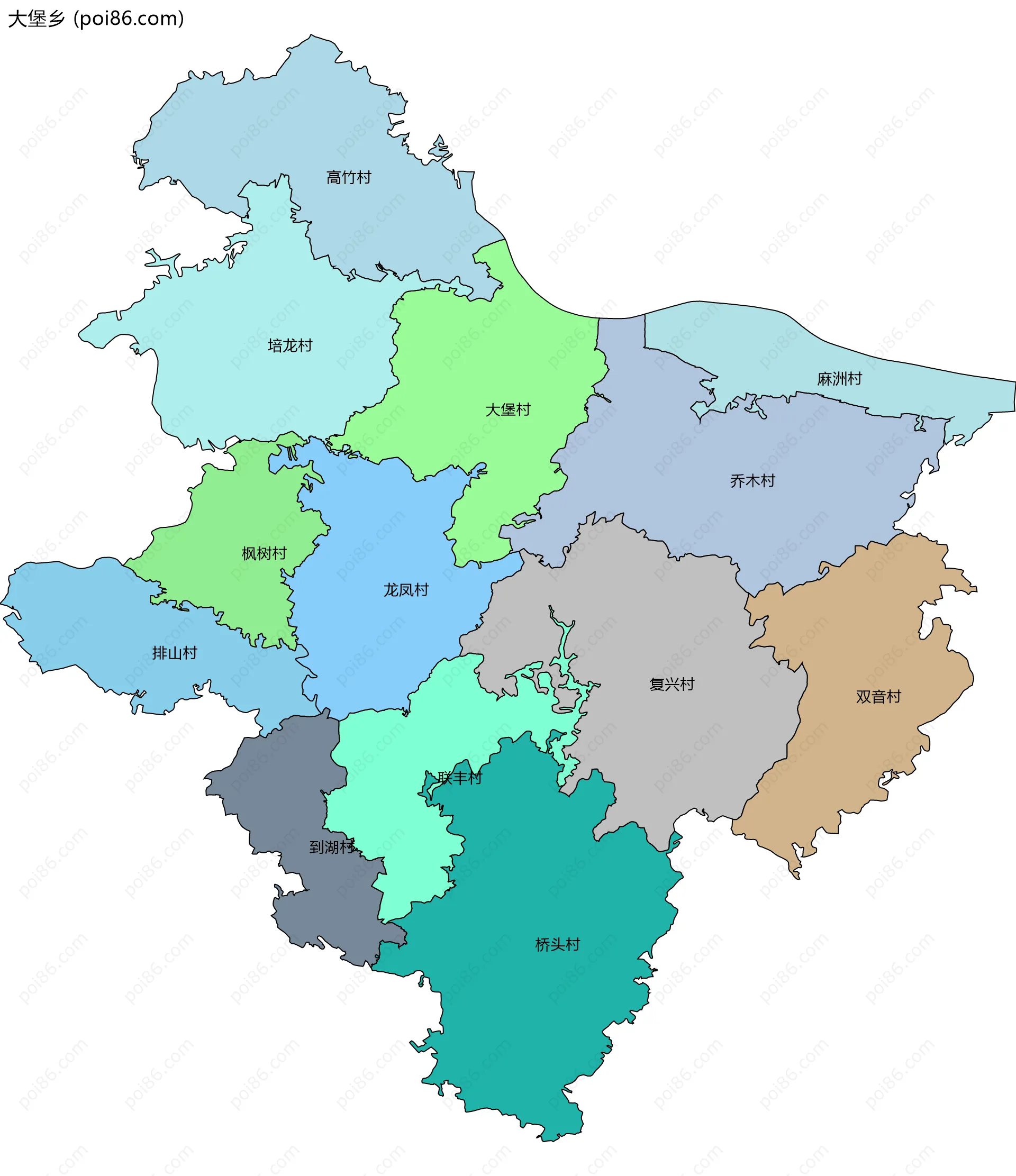 大堡乡边界地图(五级行政区划)