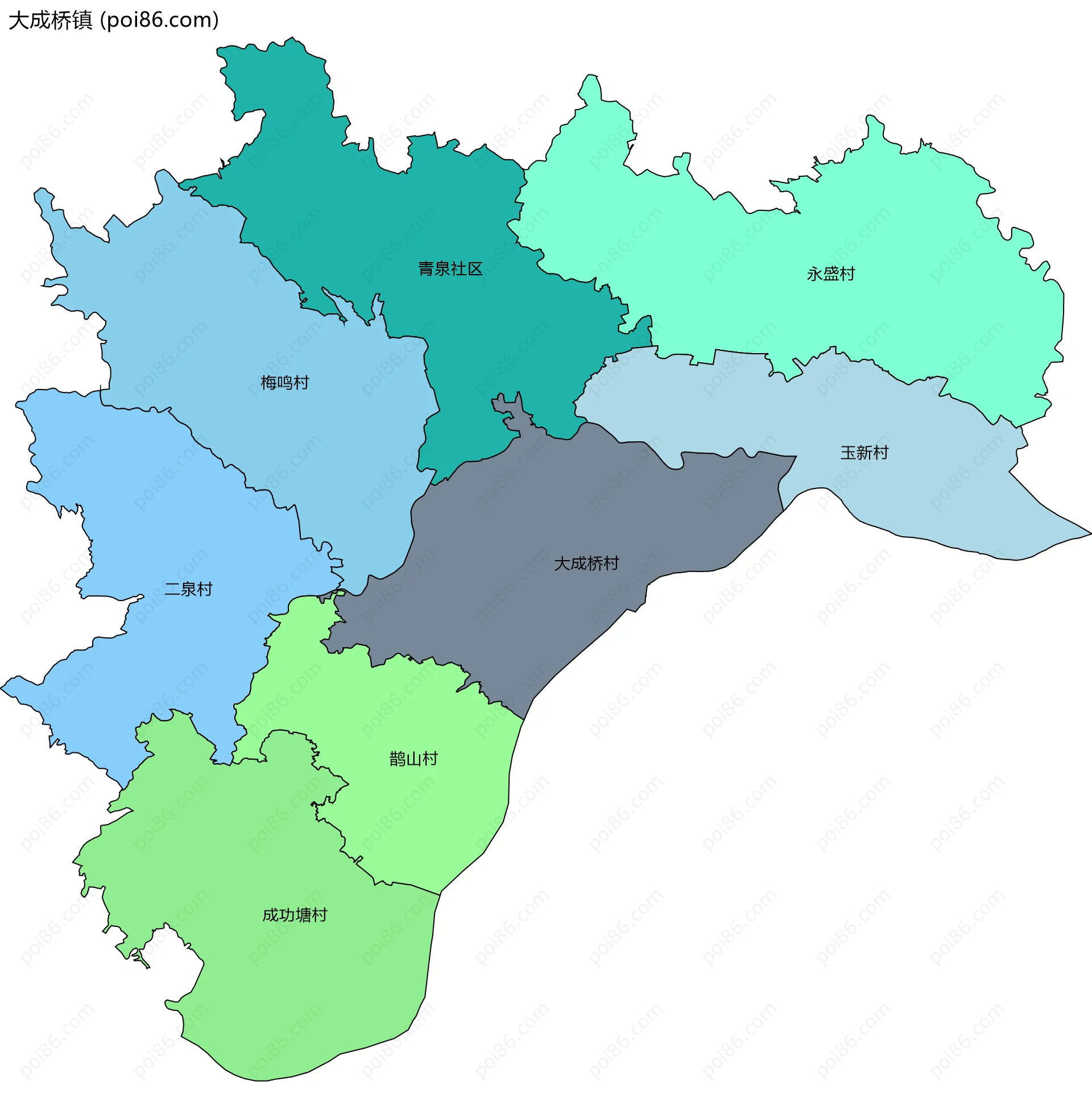 大成桥镇边界地图(五级行政区划)