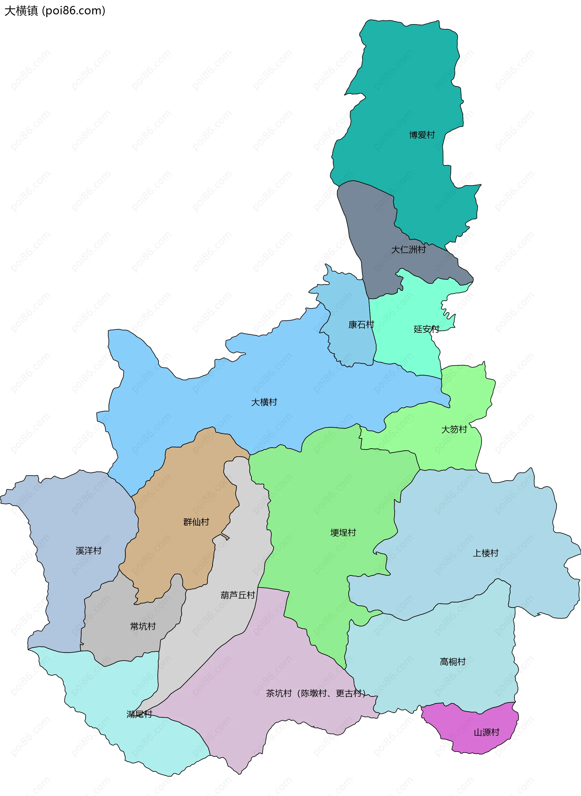 大横镇边界地图(五级行政区划)
