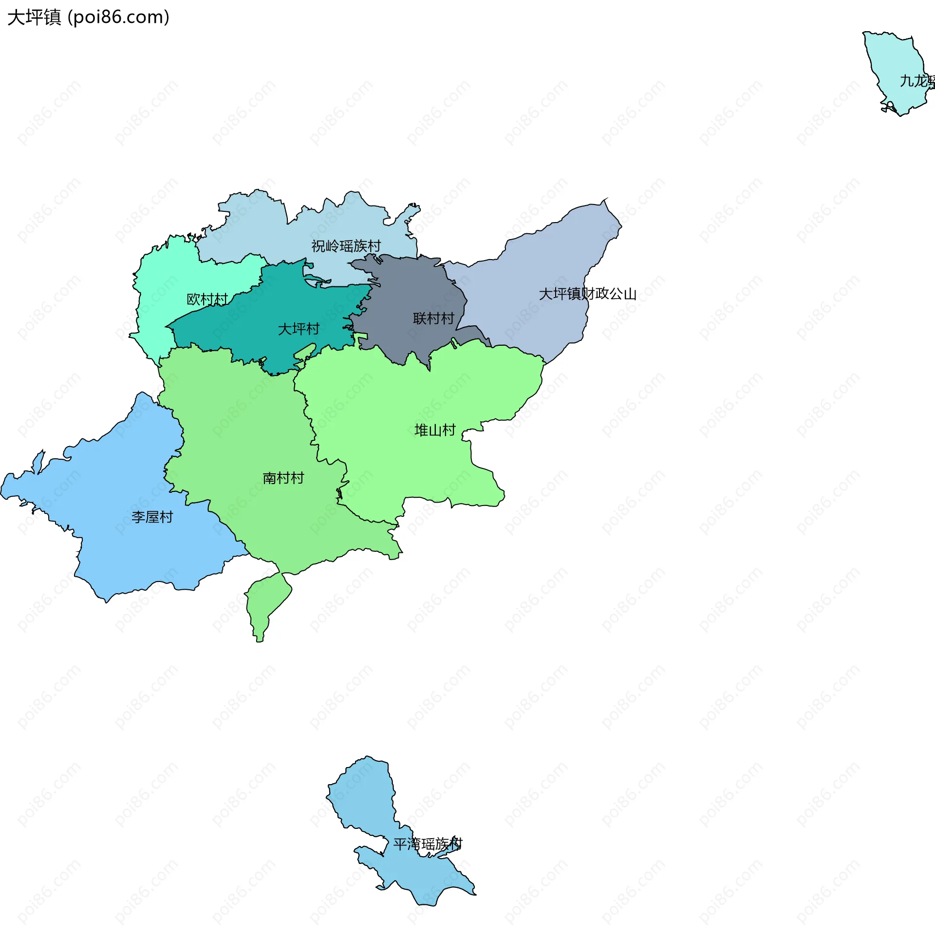 大坪镇边界地图(五级行政区划)