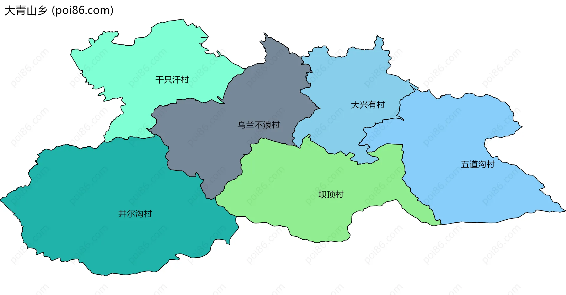 大青山乡边界地图(五级行政区划)