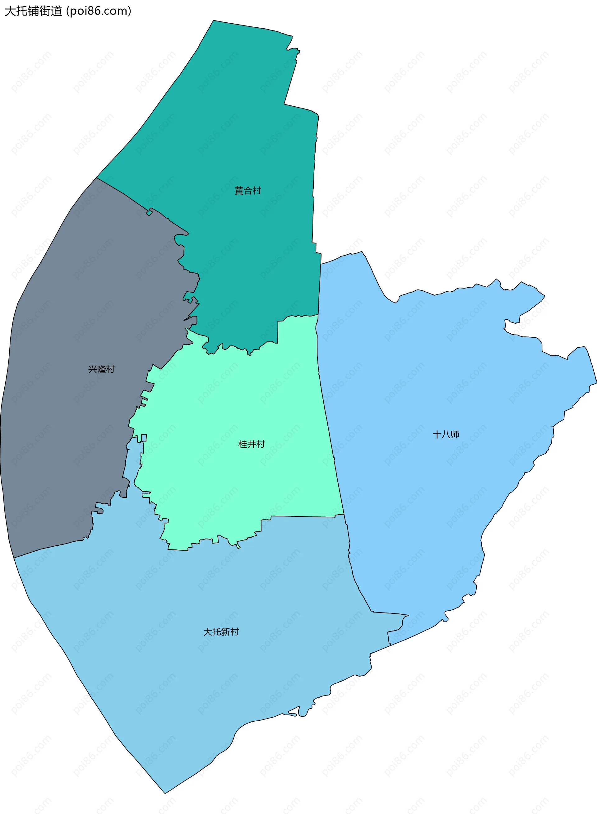 大托铺街道边界地图(五级行政区划)