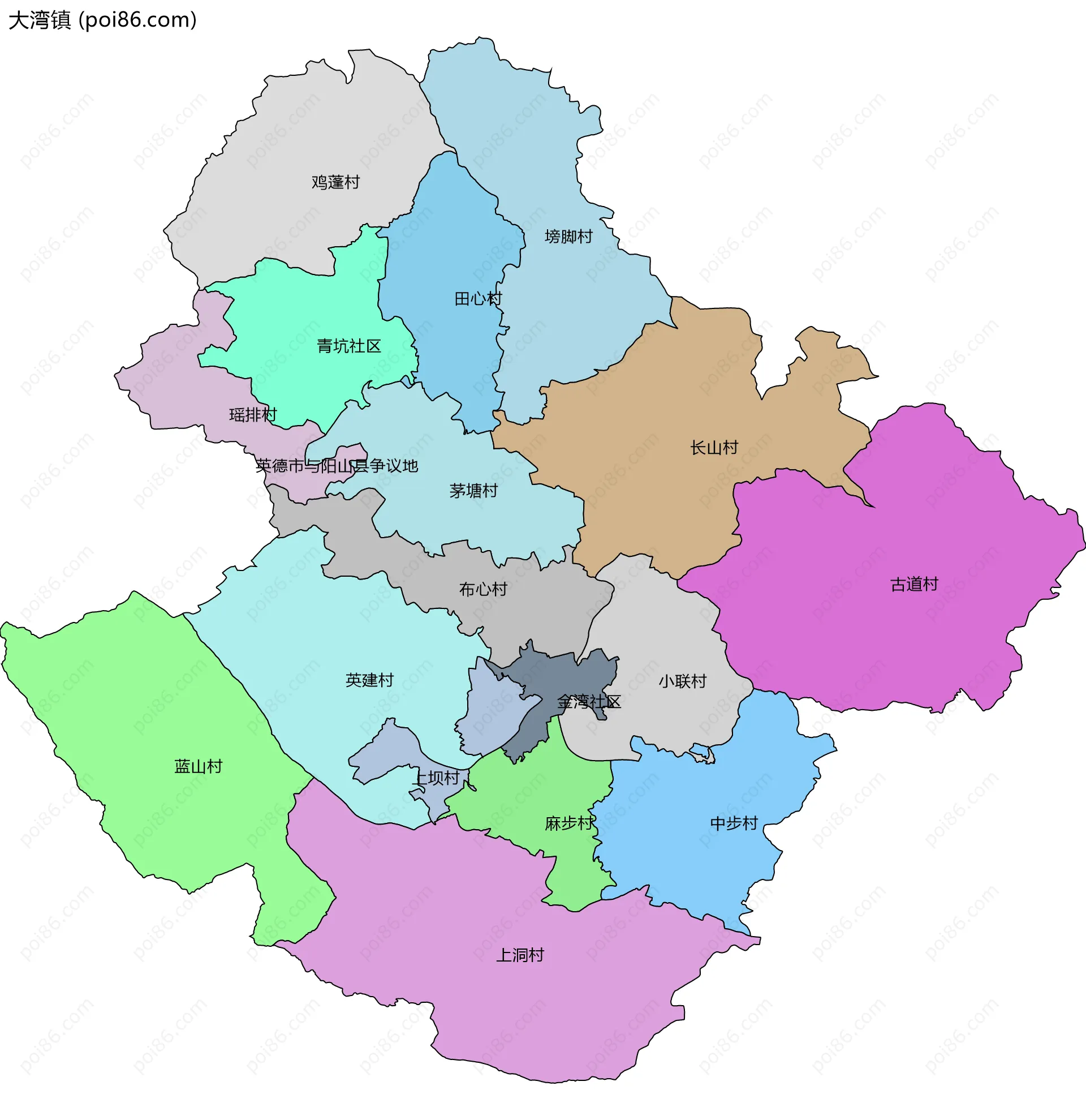 大湾镇边界地图(五级行政区划)