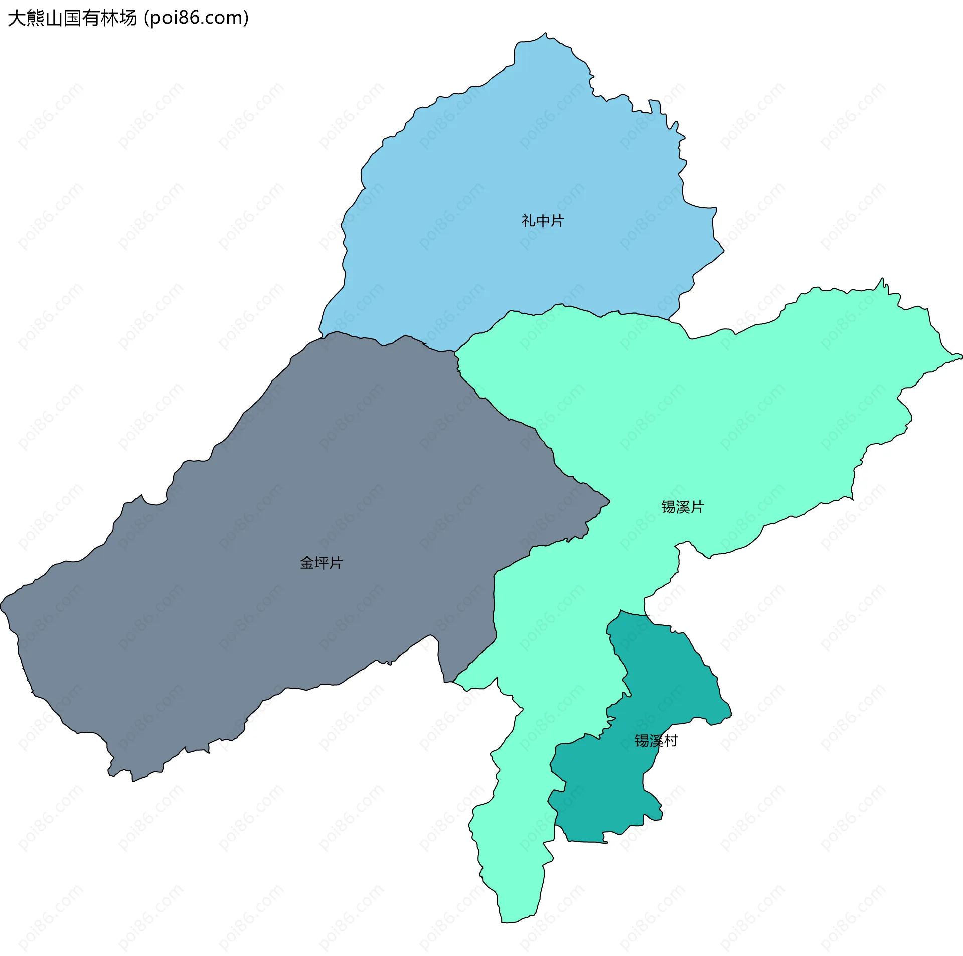 大熊山国有林场边界地图(五级行政区划)