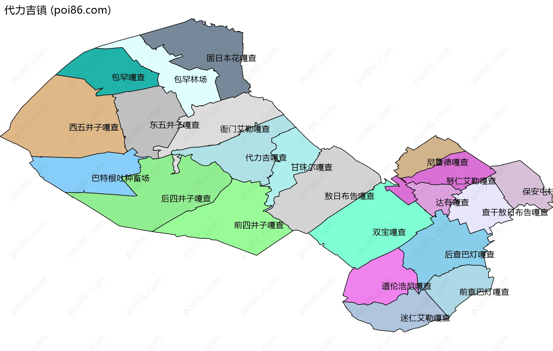 代力吉镇边界地图(五级行政区划)
