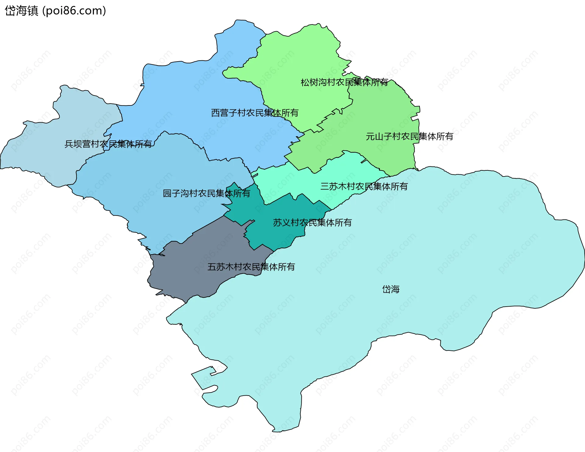 岱海镇边界地图(五级行政区划)