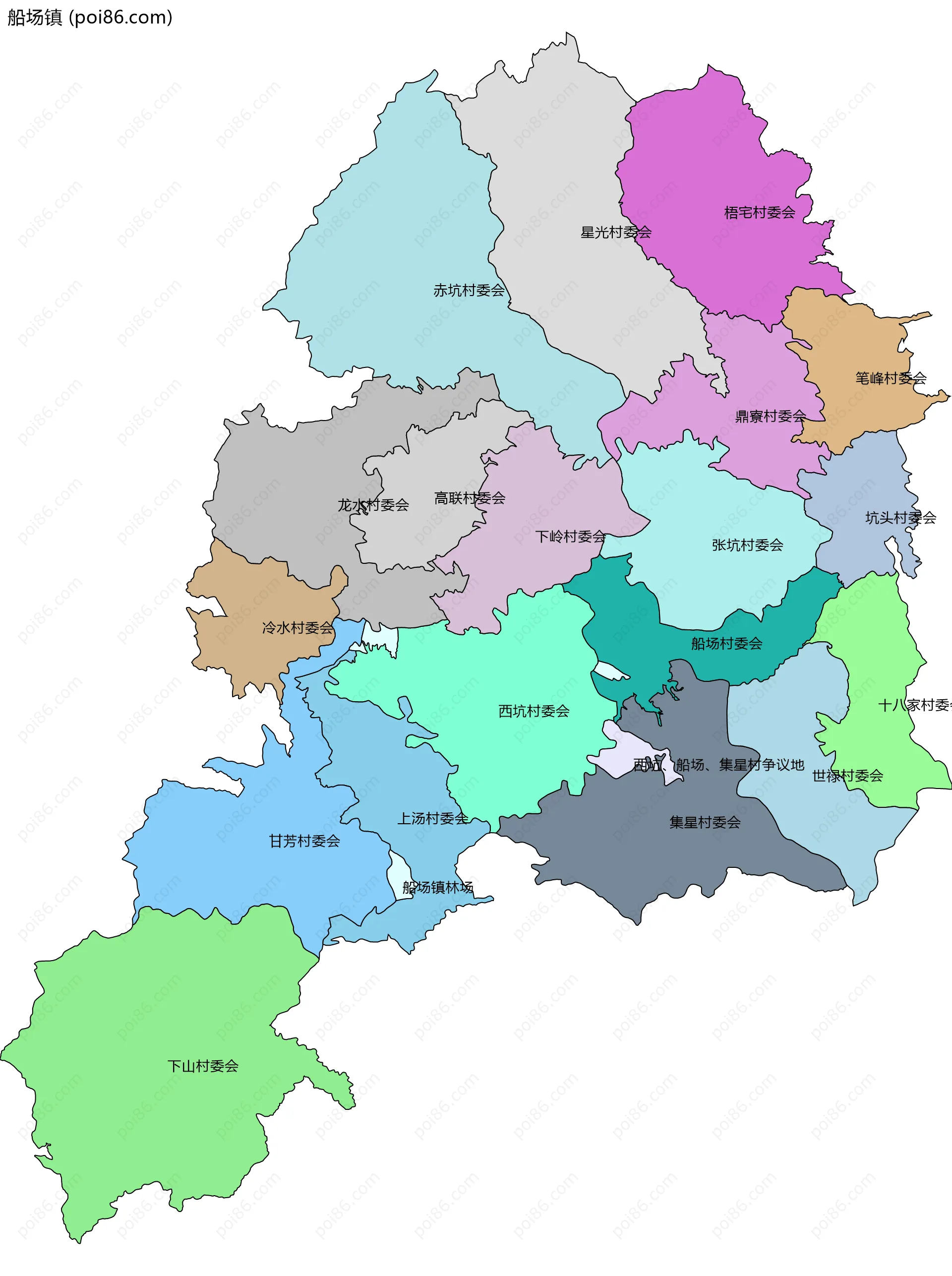 船场镇边界地图(五级行政区划)