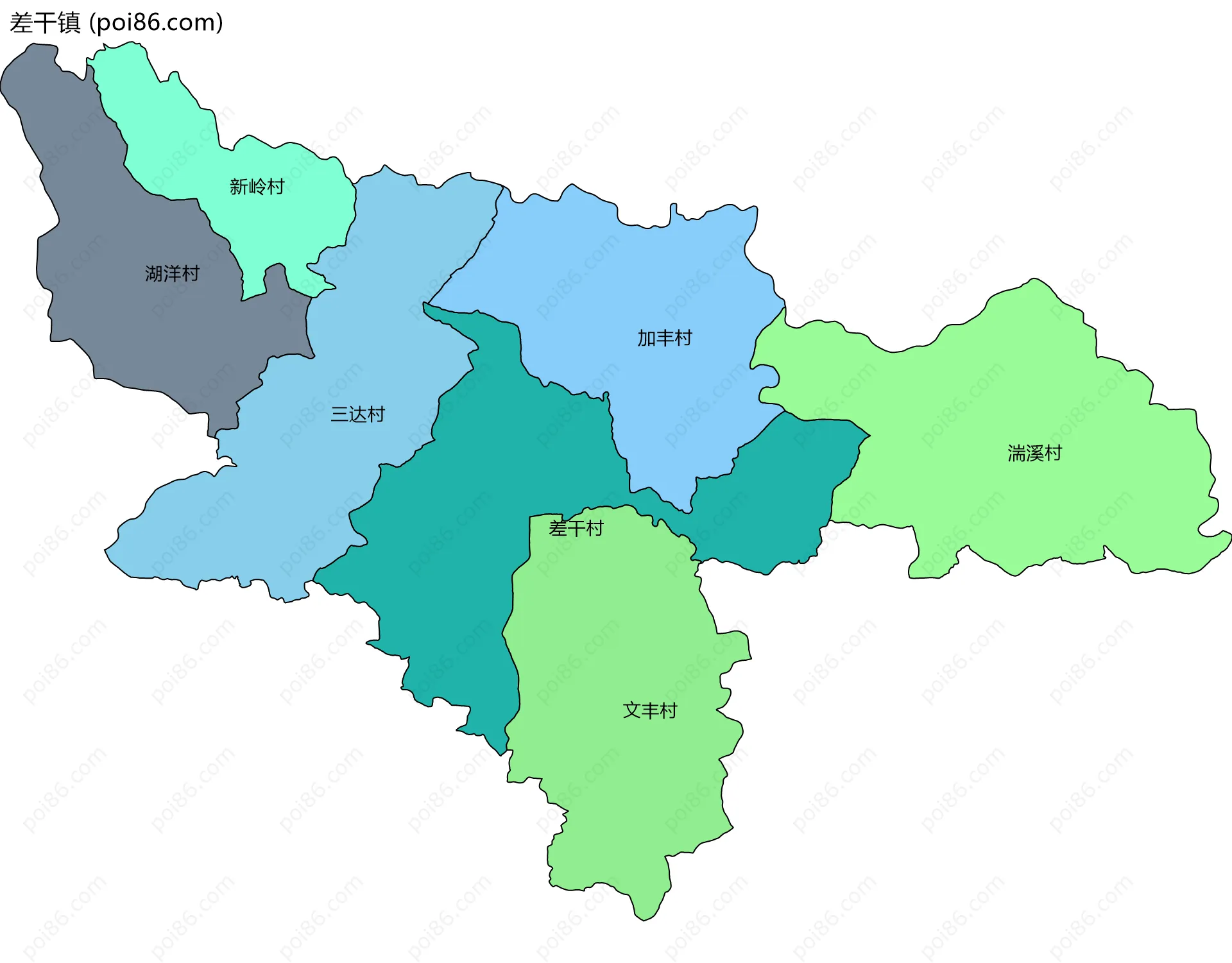 差干镇边界地图(五级行政区划)