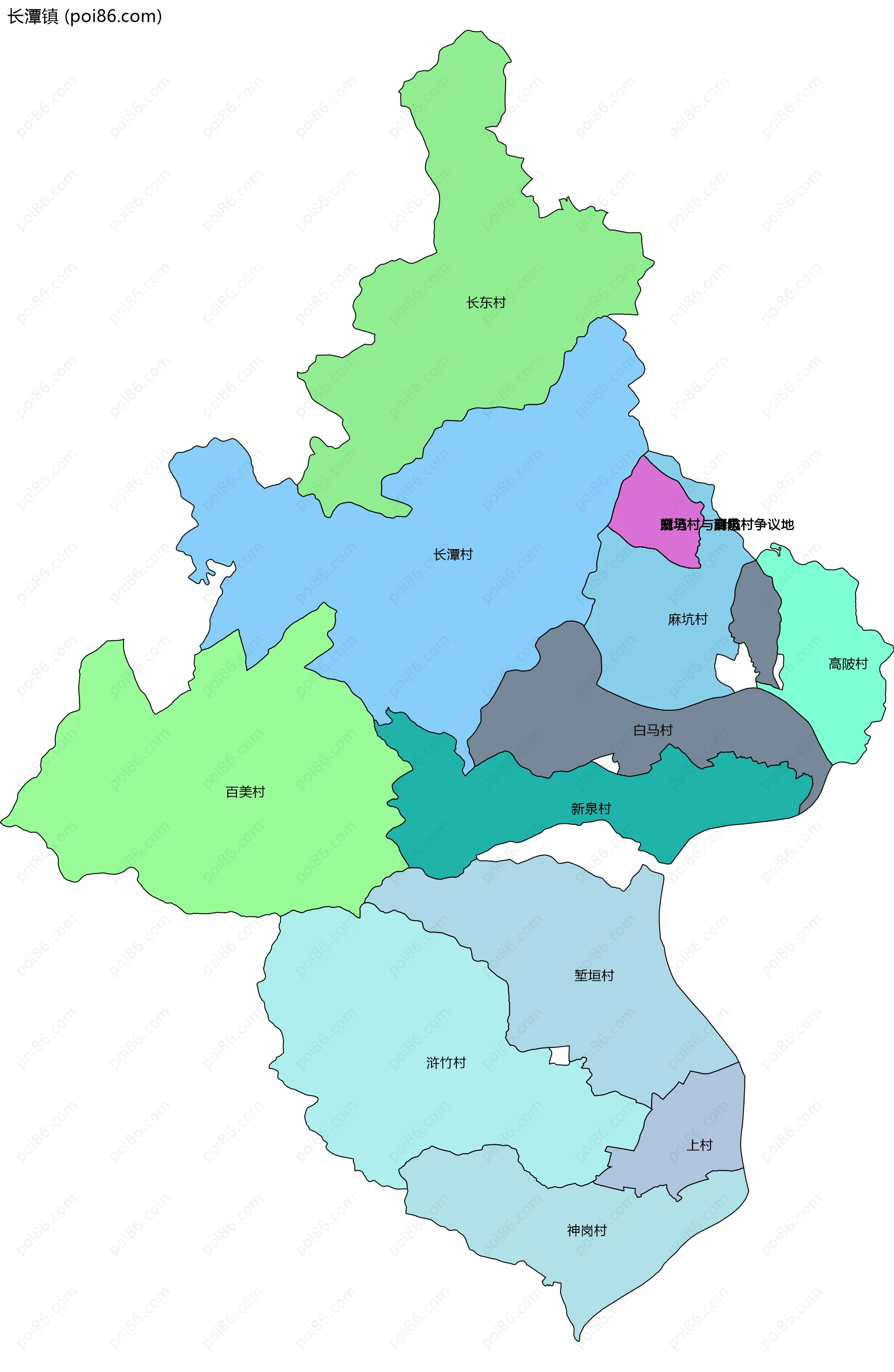 长潭镇边界地图(五级行政区划)