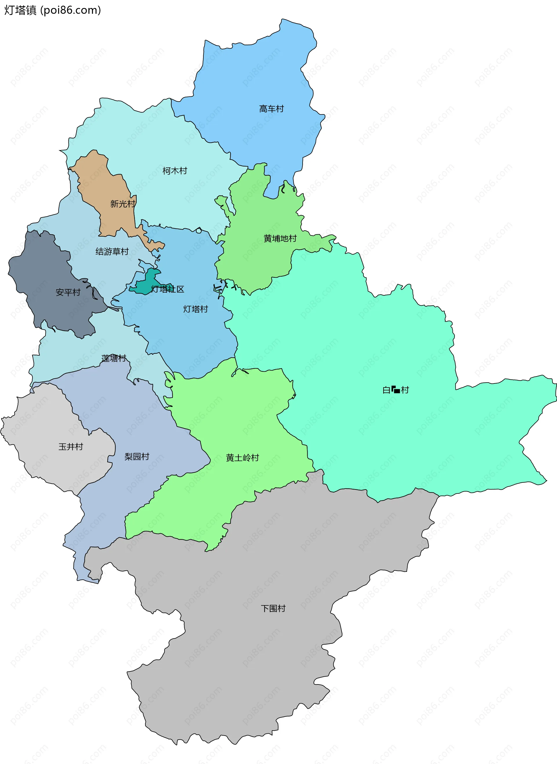 灯塔镇边界地图(五级行政区划)