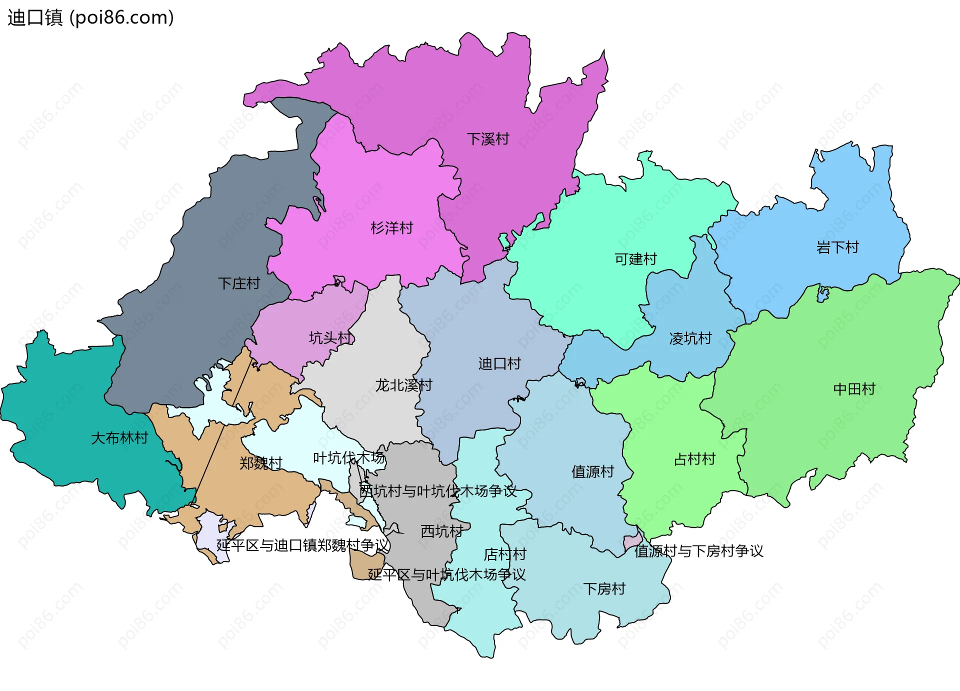 迪口镇边界地图(五级行政区划)
