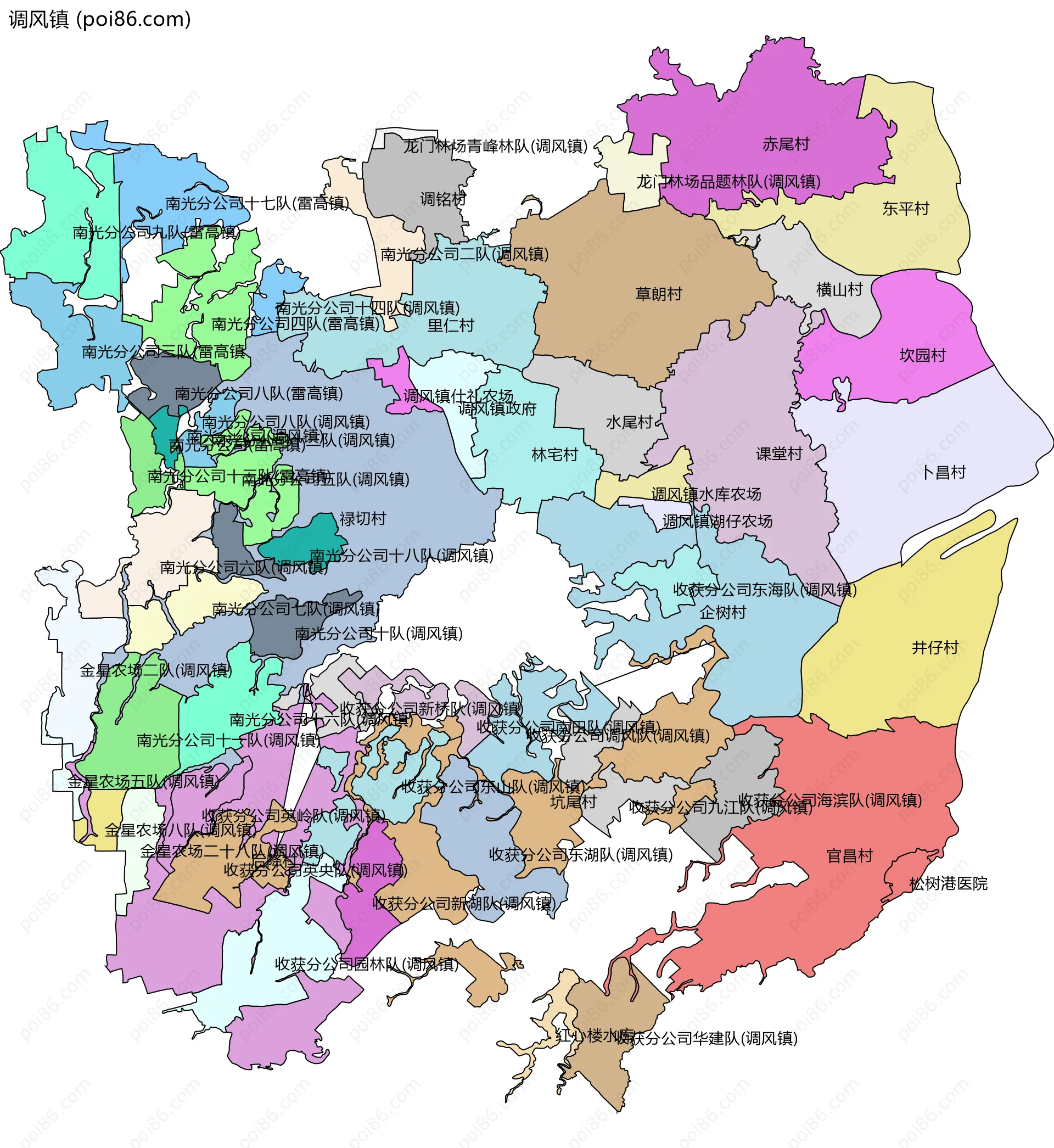 调风镇边界地图(五级行政区划)