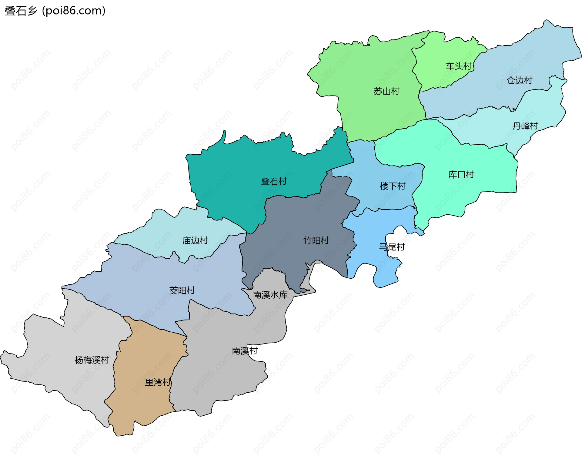 叠石乡边界地图(五级行政区划)