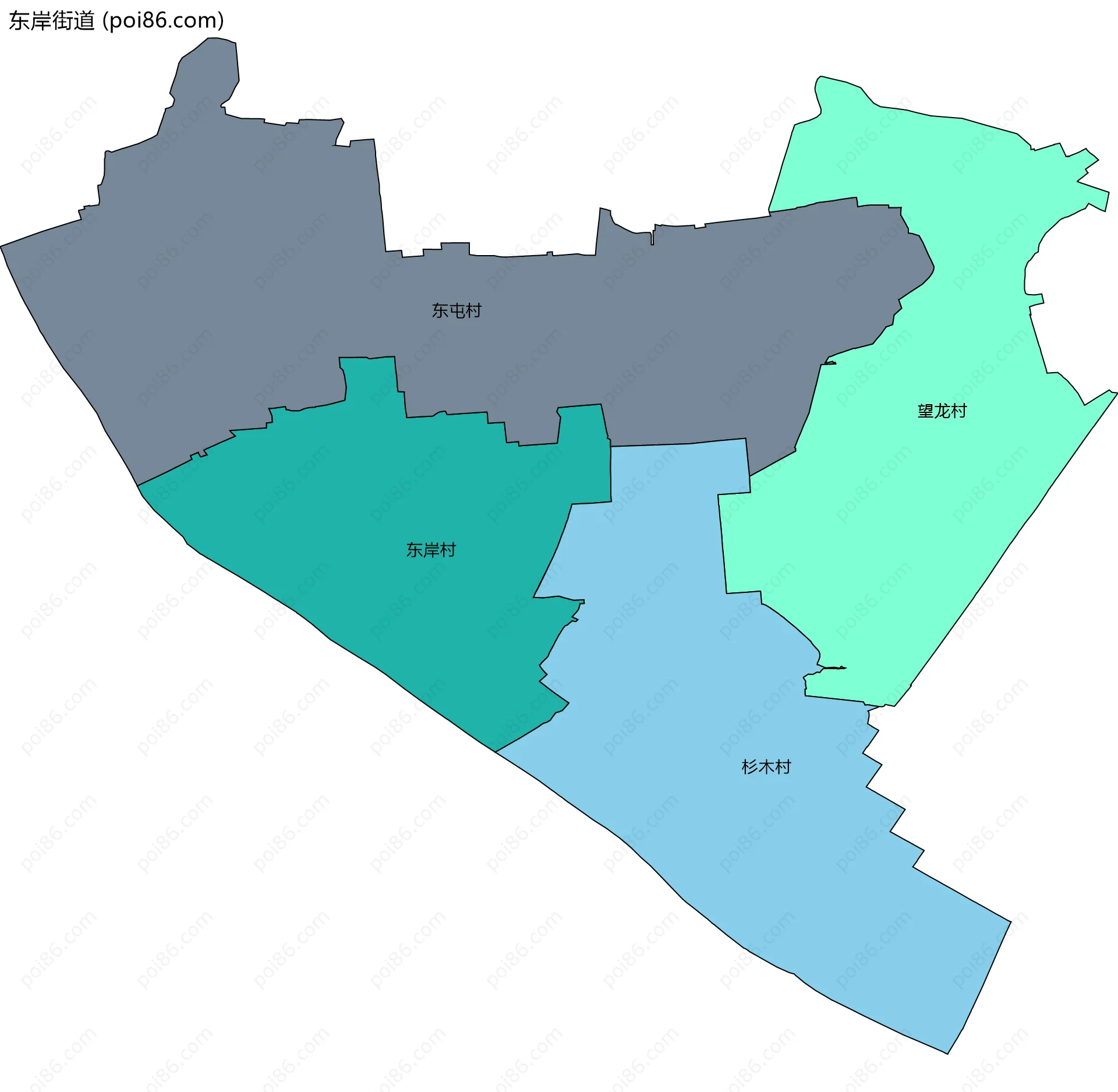 东岸街道边界地图(五级行政区划)