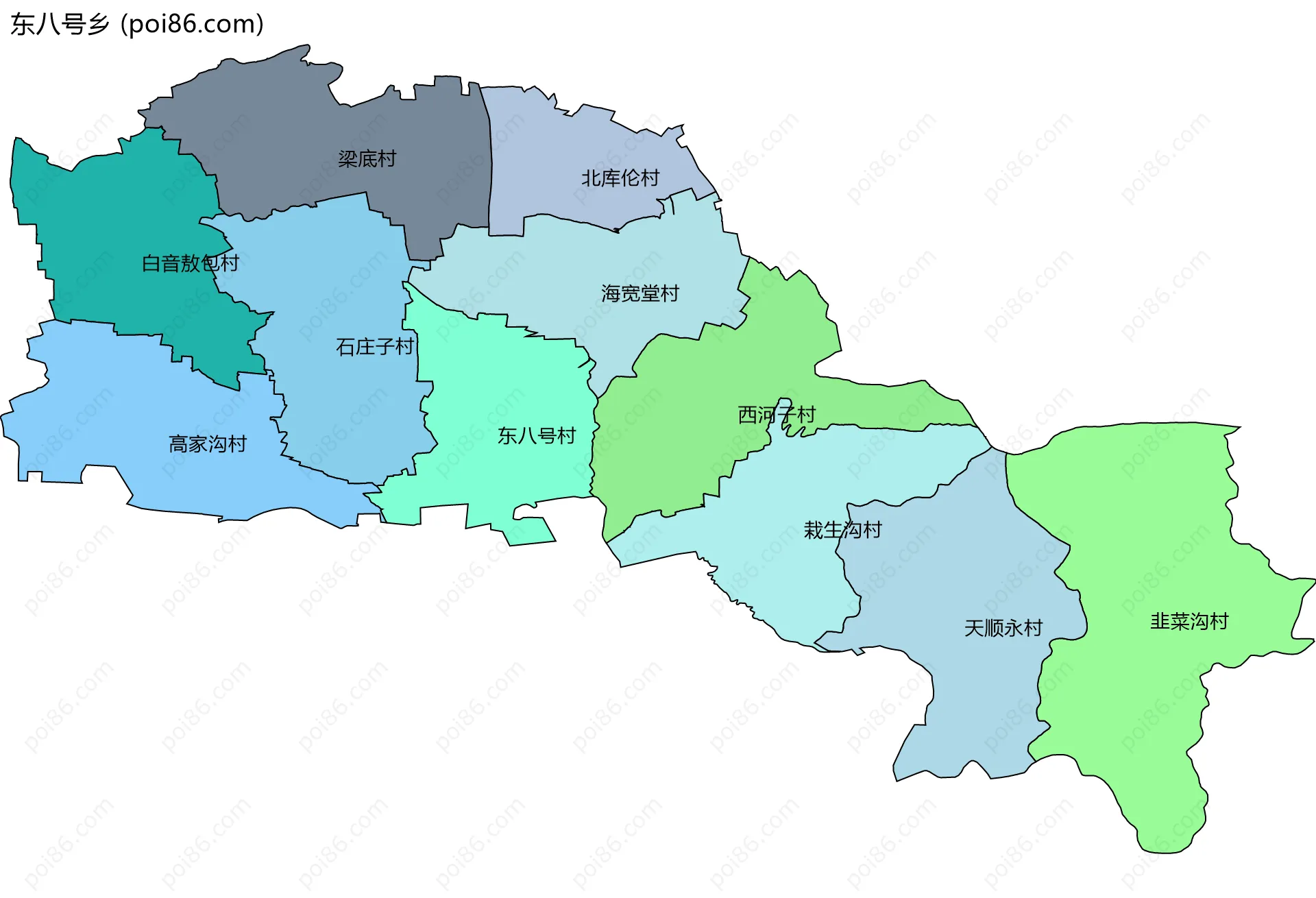 东八号乡边界地图(五级行政区划)