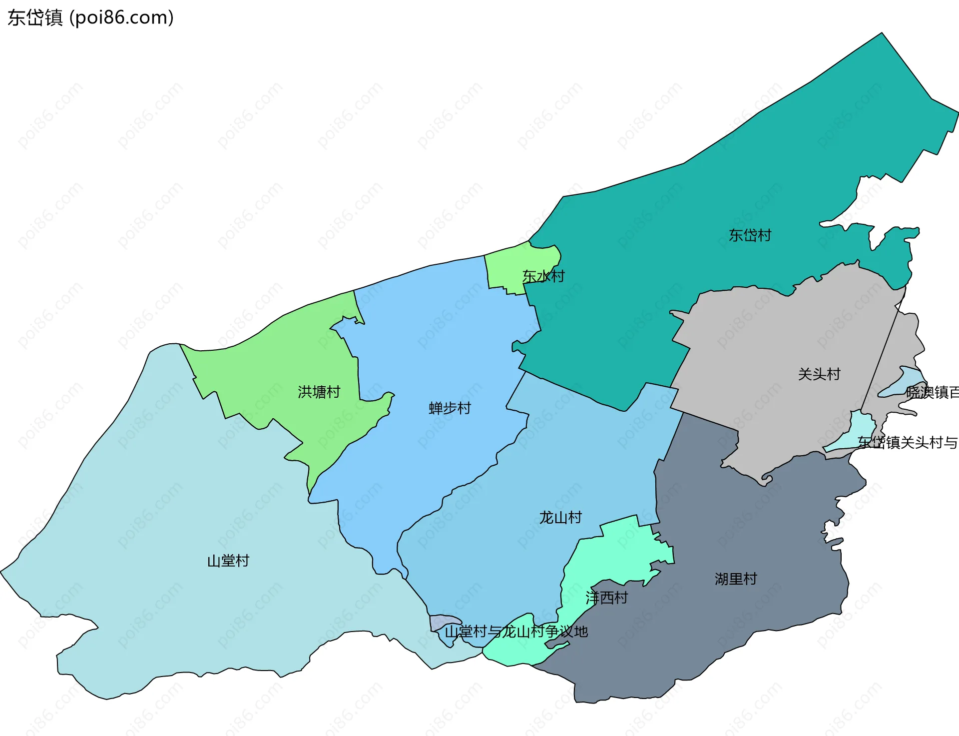 东岱镇边界地图(五级行政区划)