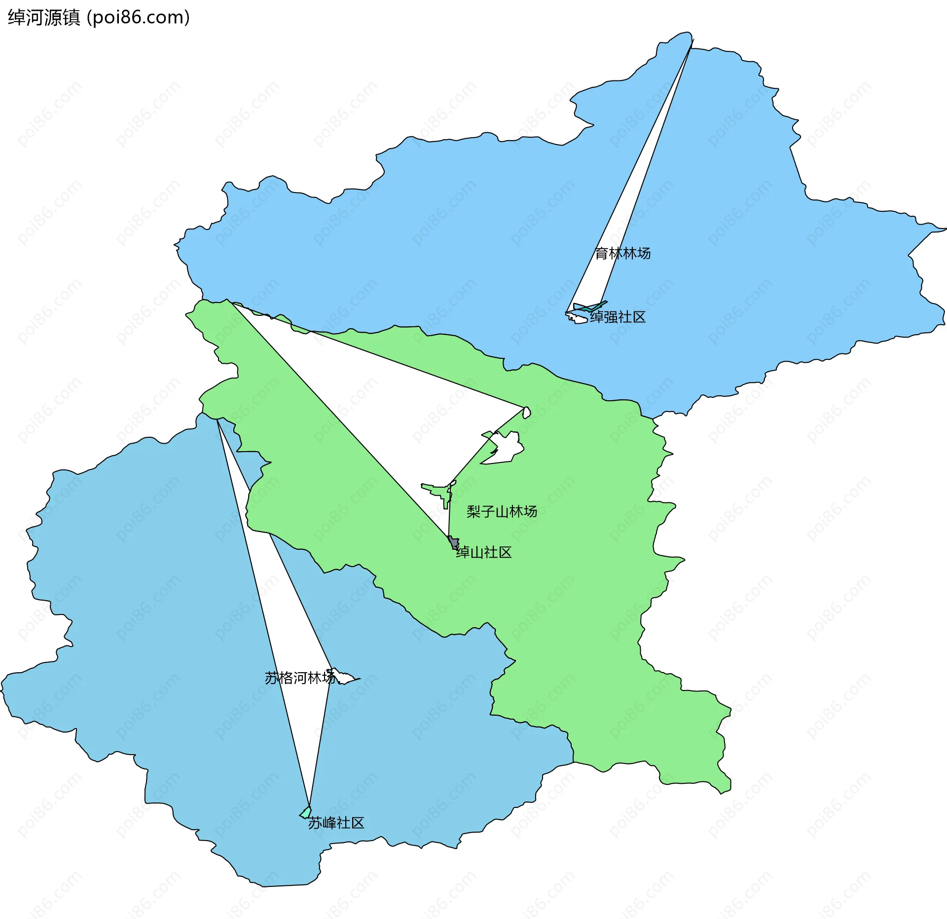 绰河源镇边界地图(五级行政区划)
