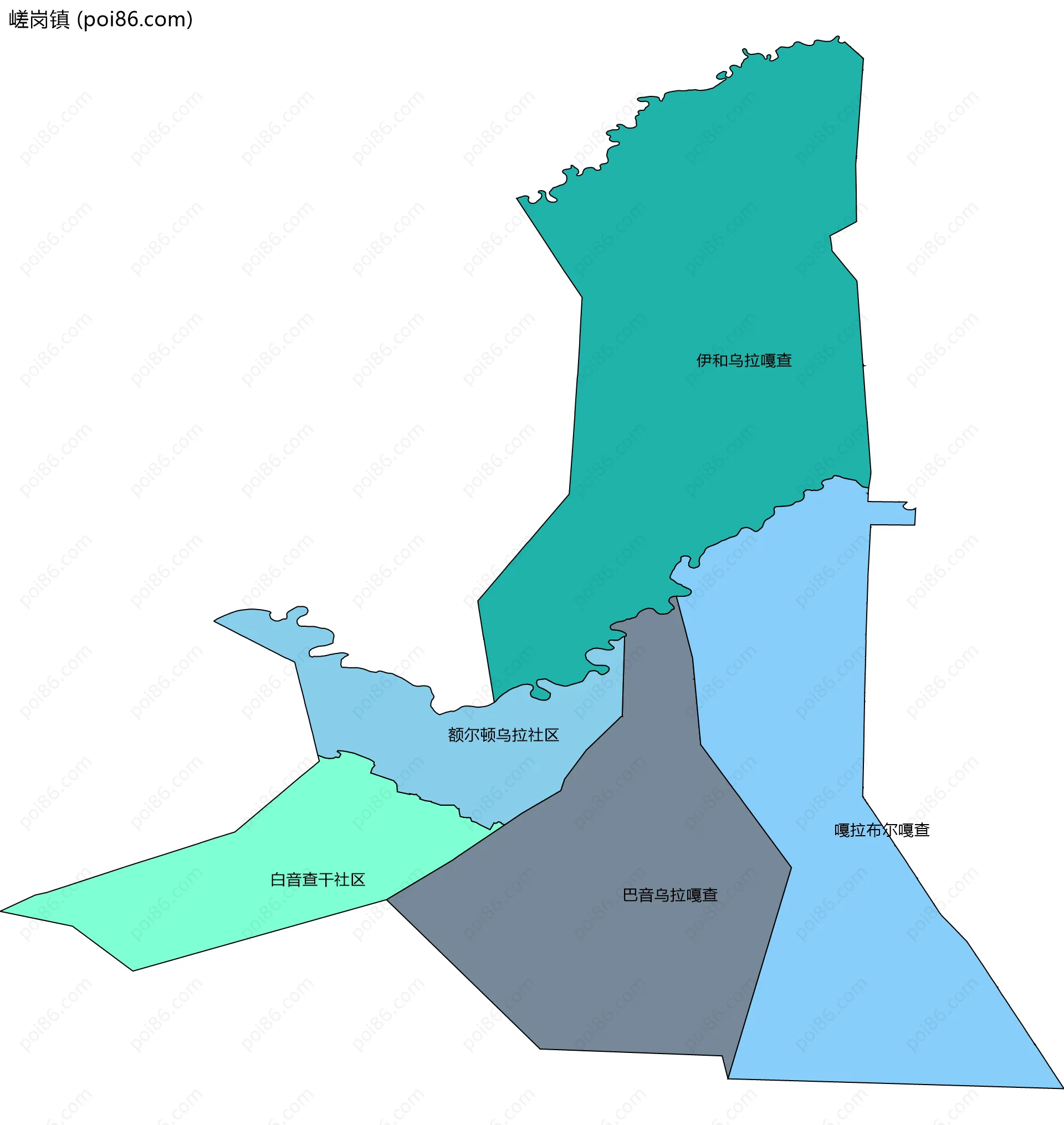 嵯岗镇边界地图(五级行政区划)