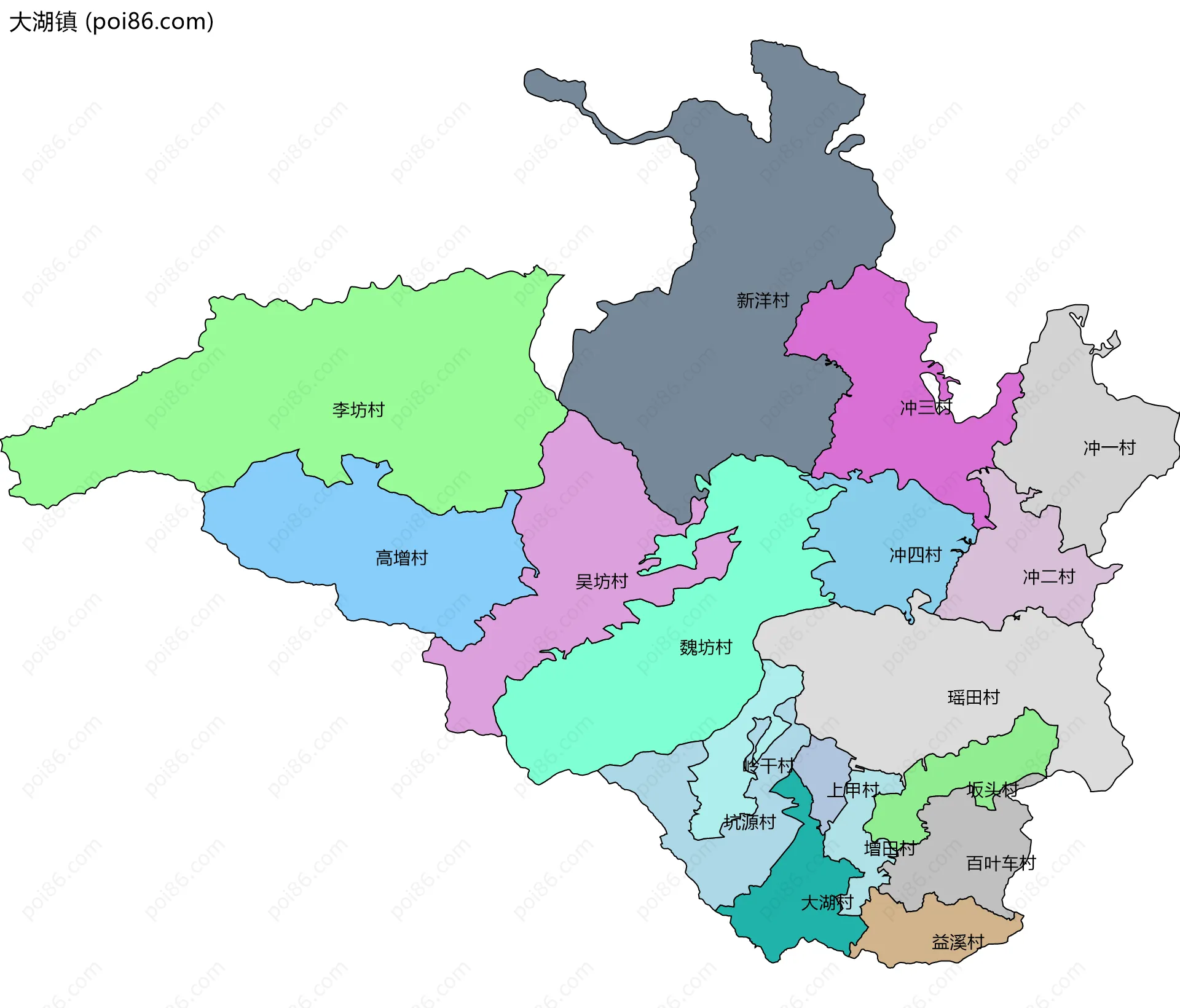 大湖镇边界地图(五级行政区划)