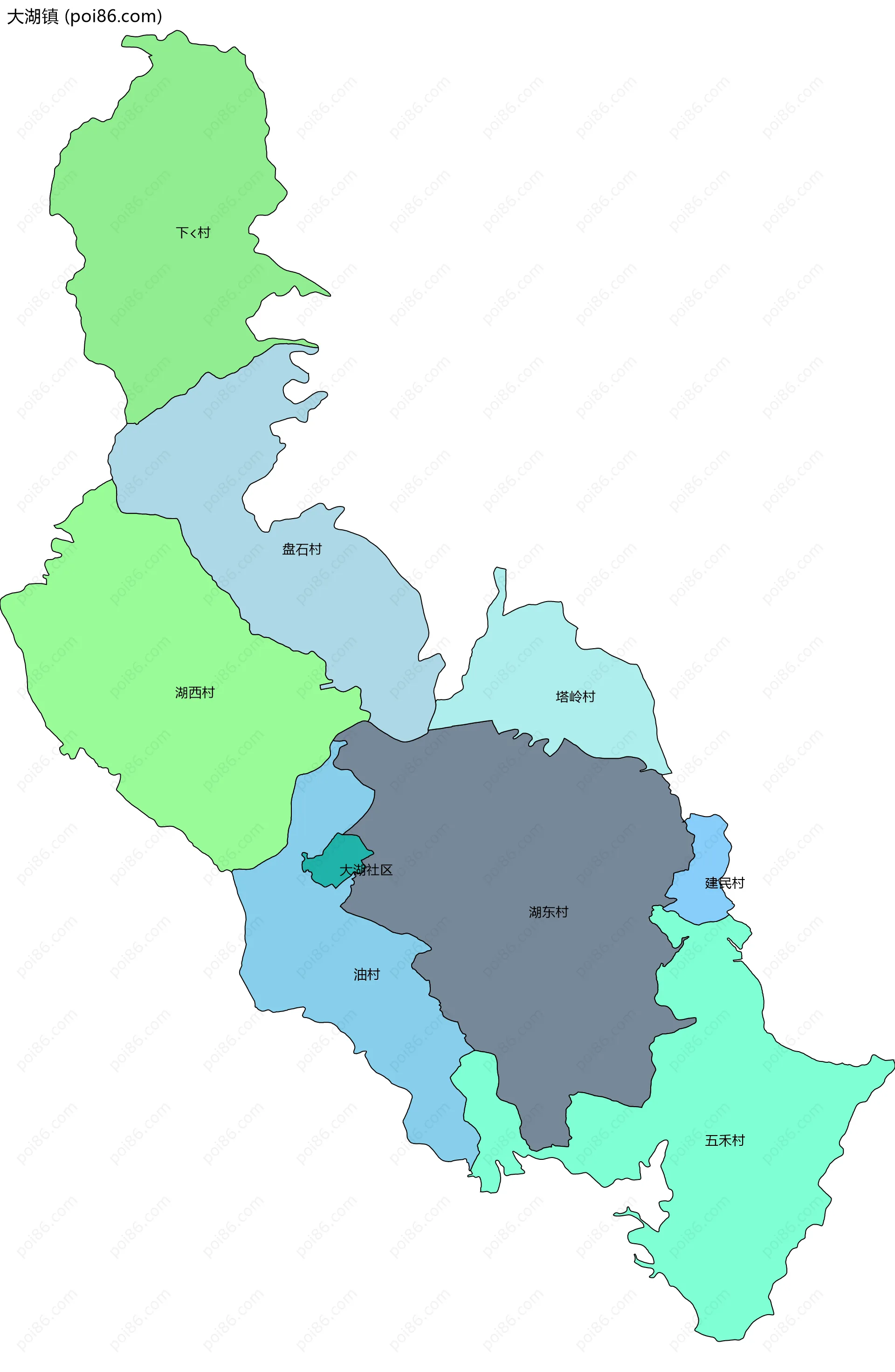 大湖镇边界地图(五级行政区划)