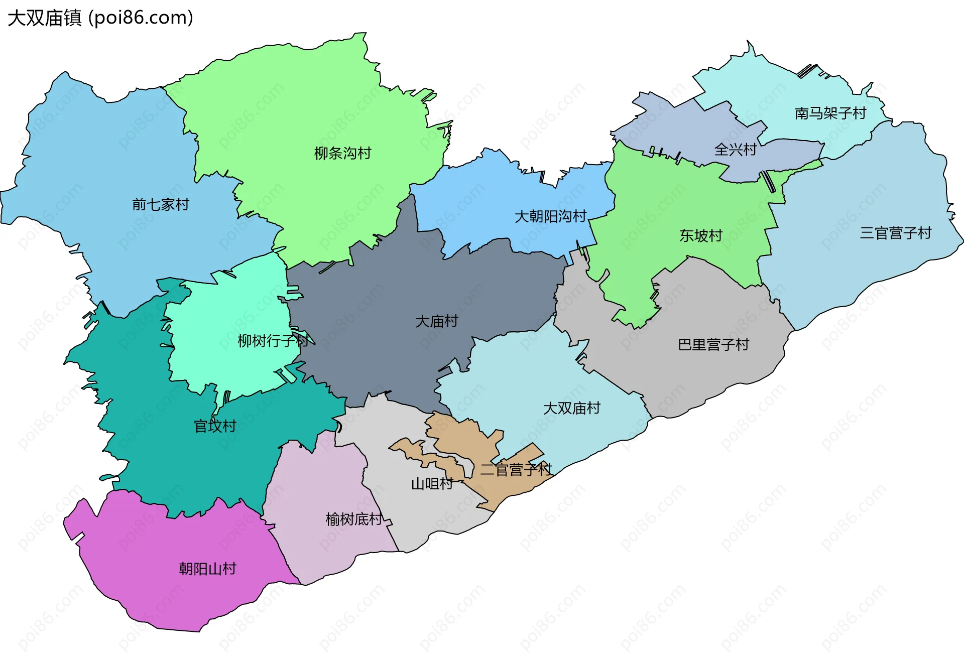 大双庙镇边界地图(五级行政区划)