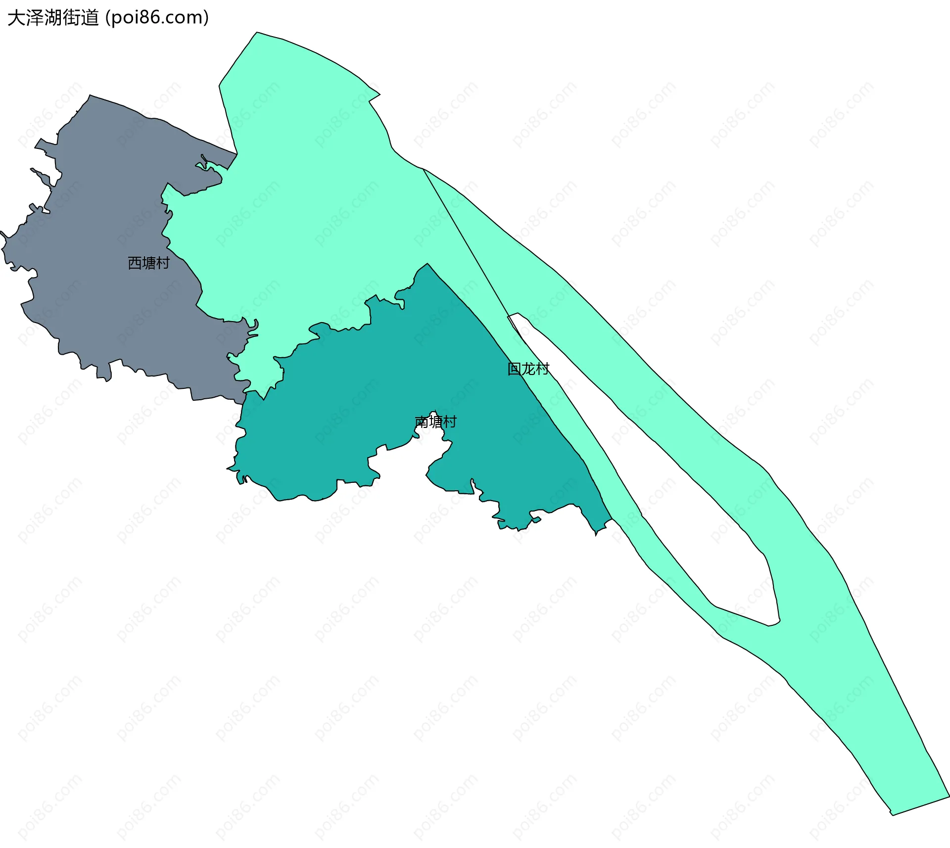 大泽湖街道边界地图(五级行政区划)