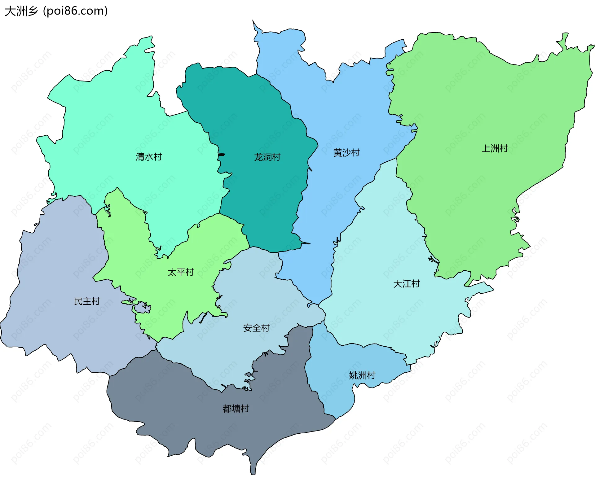大洲乡边界地图(五级行政区划)