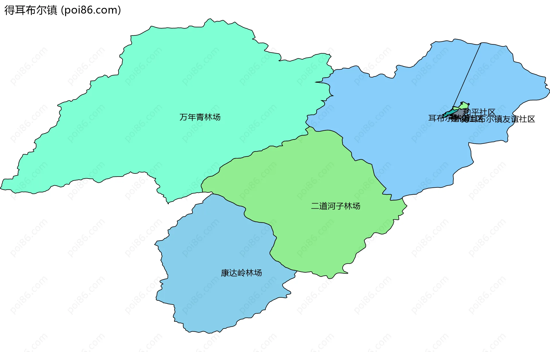 得耳布尔镇边界地图(五级行政区划)