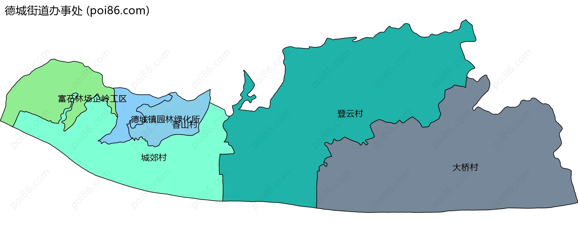 德城街道办事处边界地图(五级行政区划)