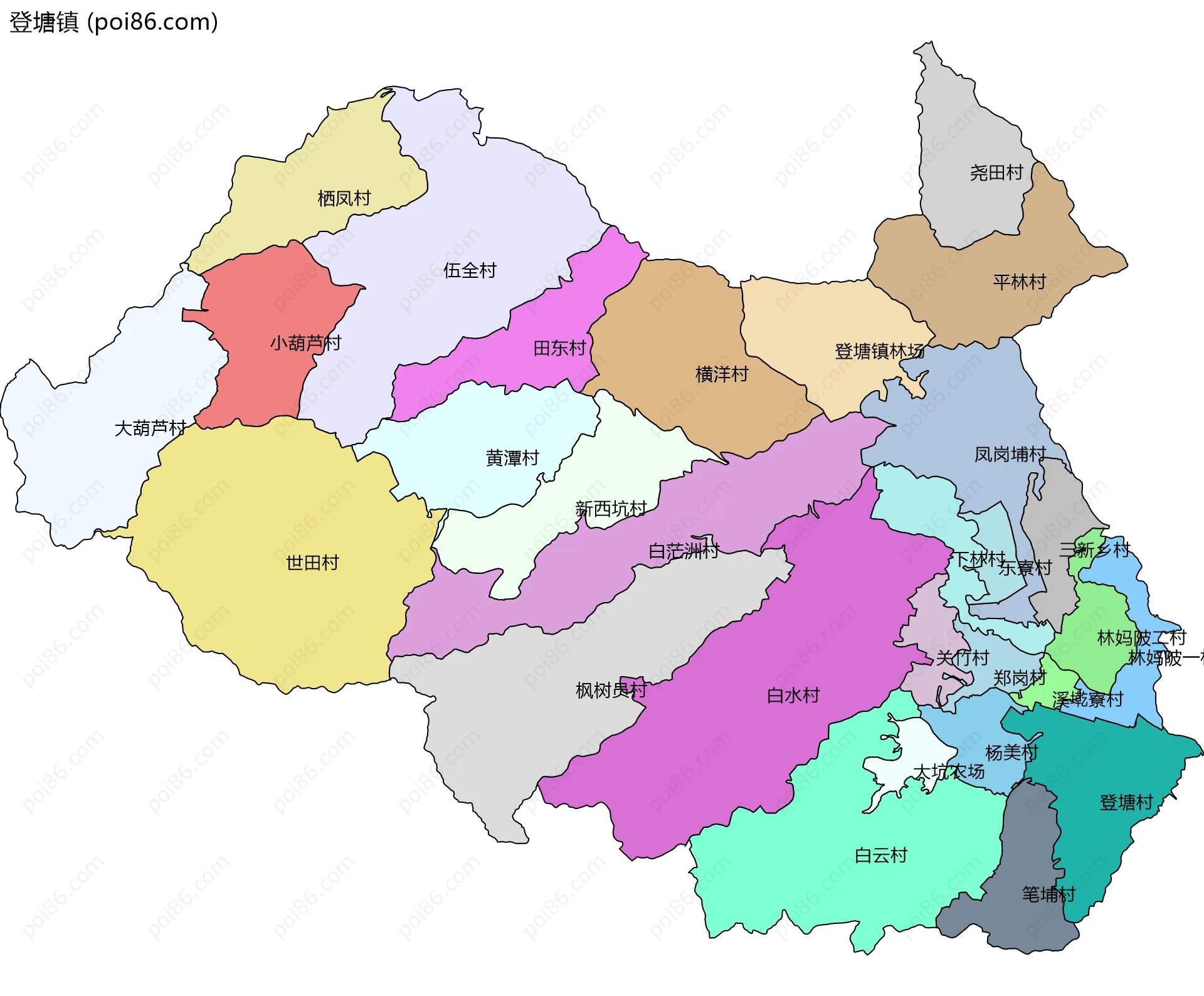 登塘镇边界地图(五级行政区划)